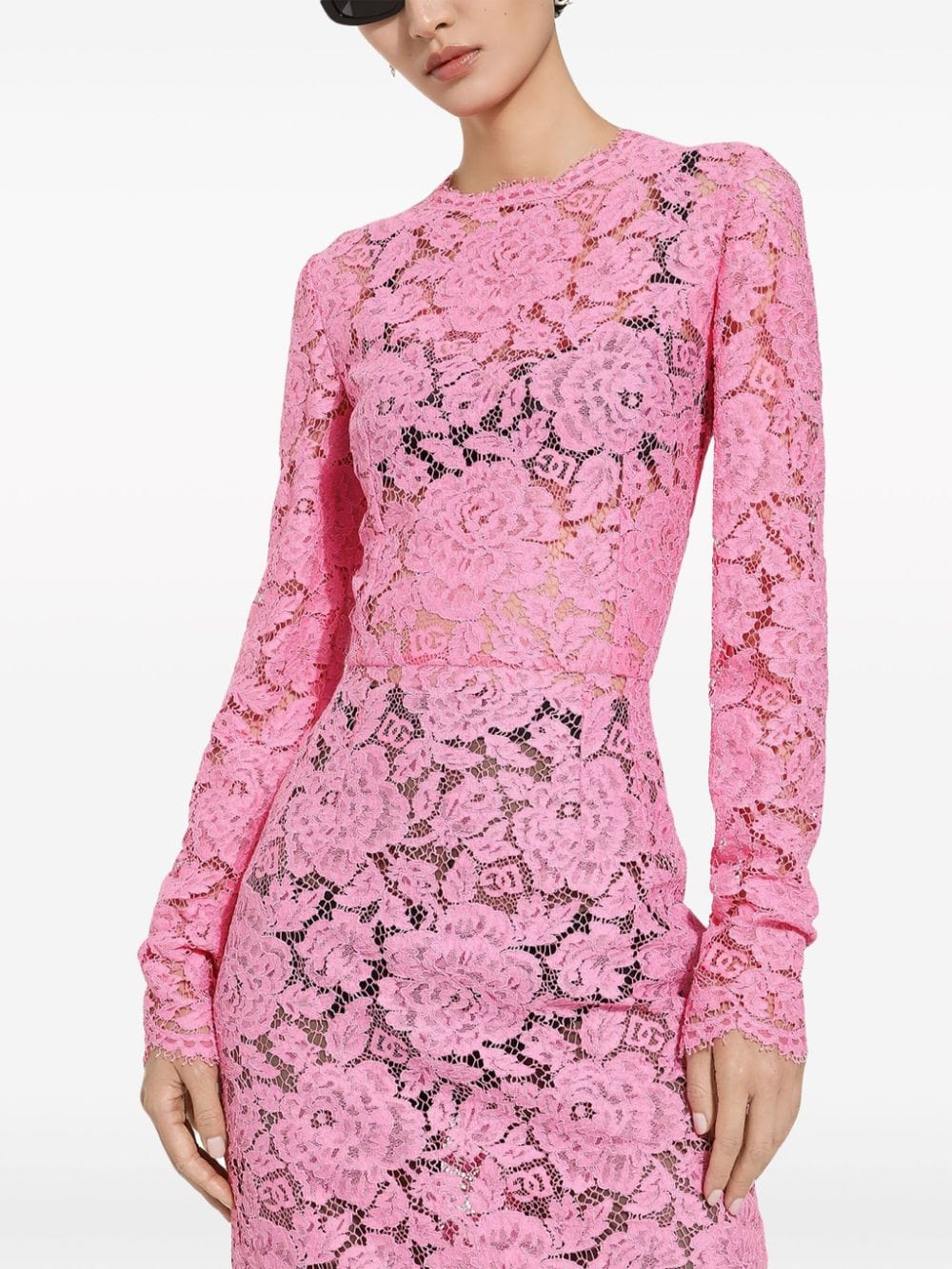 Dolce & Gabbana Floral-Lace Long-Sleeve Midi Dress