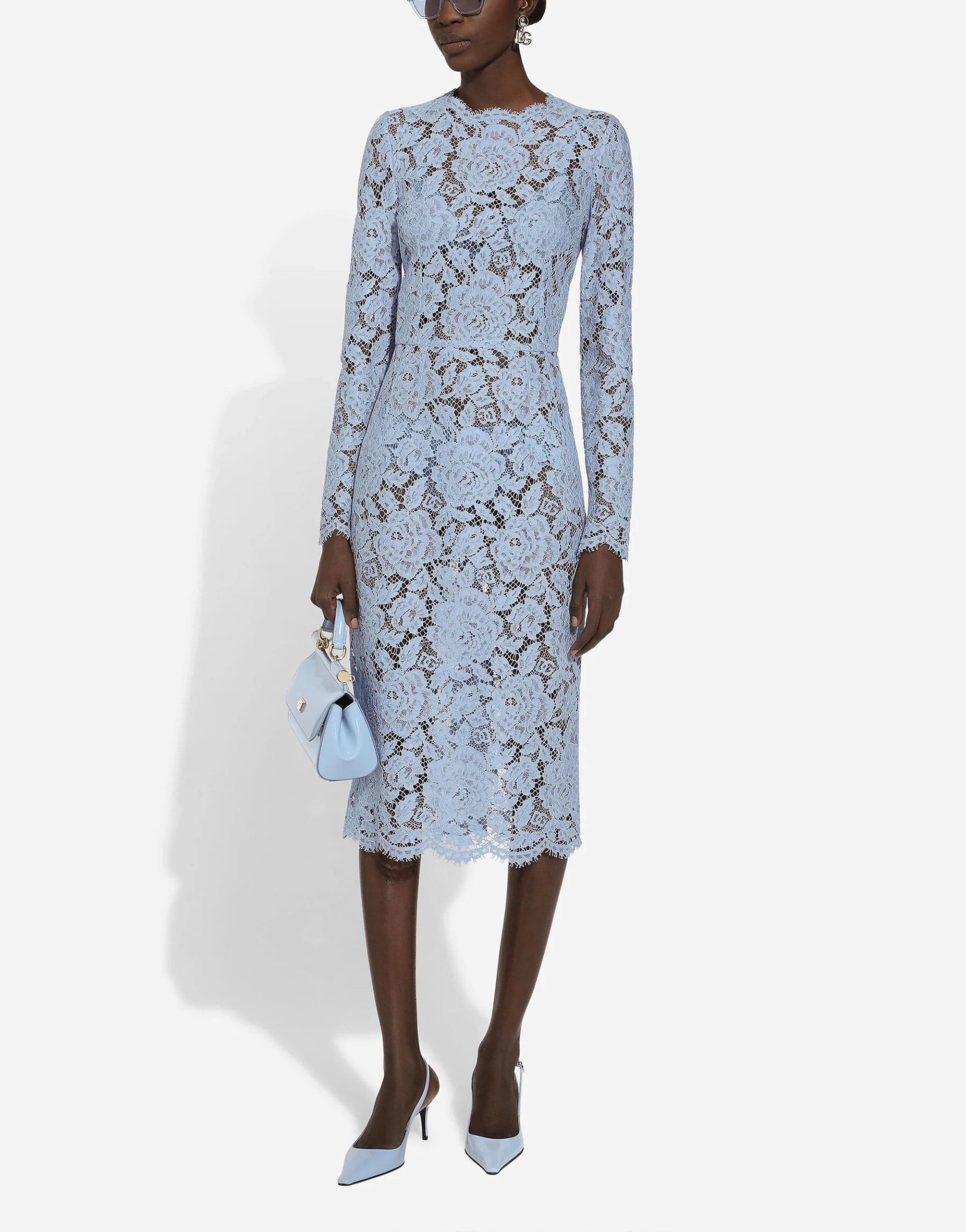 Dolce & Gabbana Floral-Lace Long-Sleeve Midi Dress