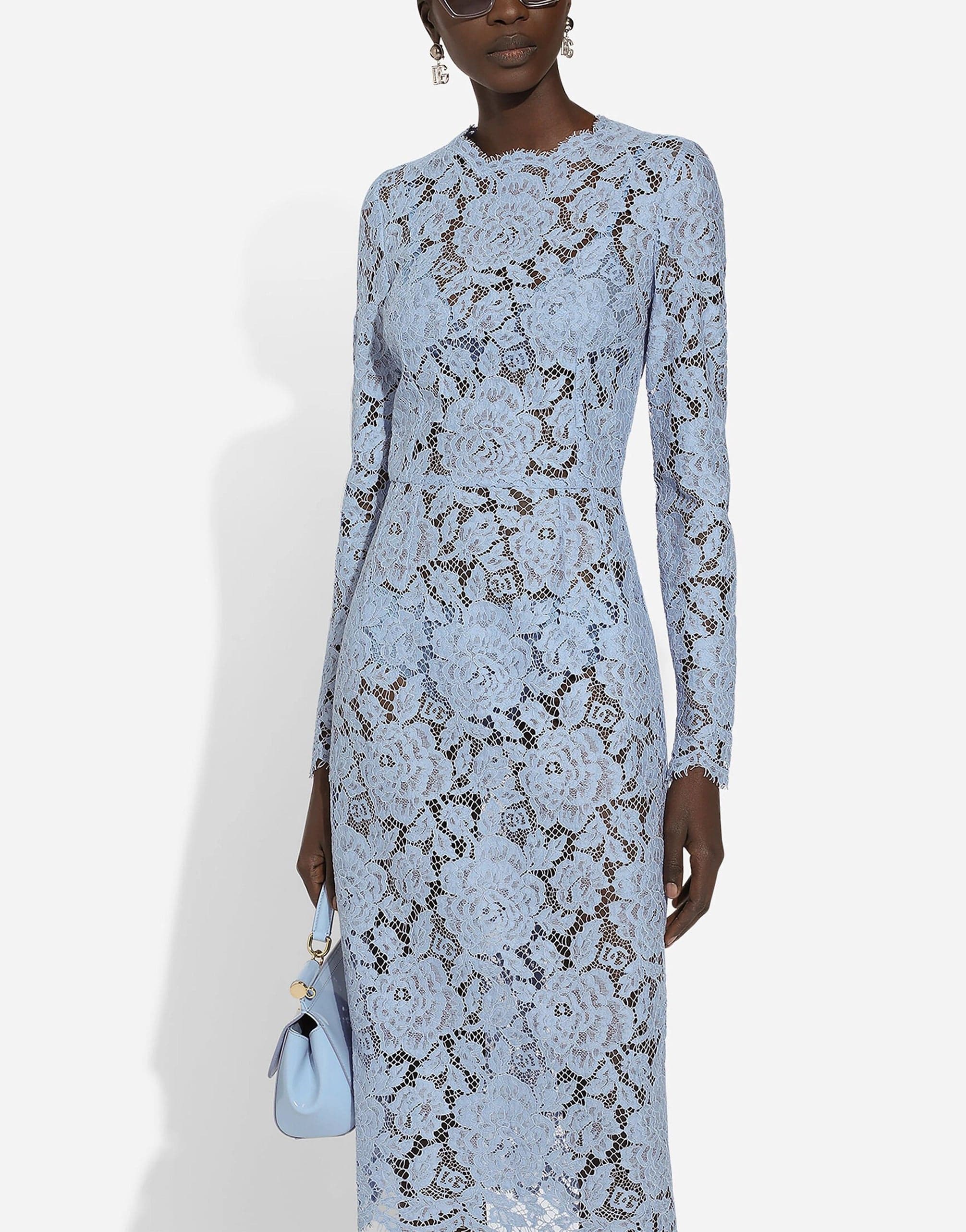 Dolce & Gabbana Floral-Lace Long-Sleeve Midi Dress