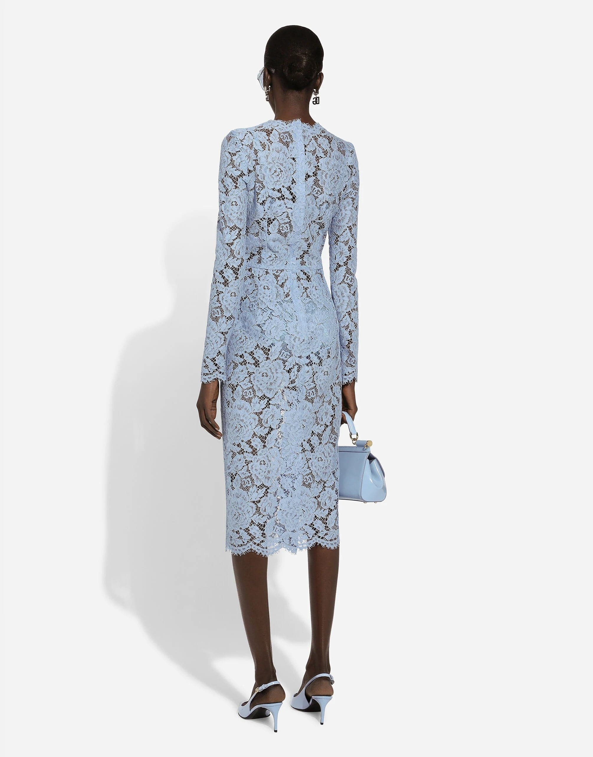 Dolce & Gabbana Floral-Lace Long-Sleeve Midi Dress