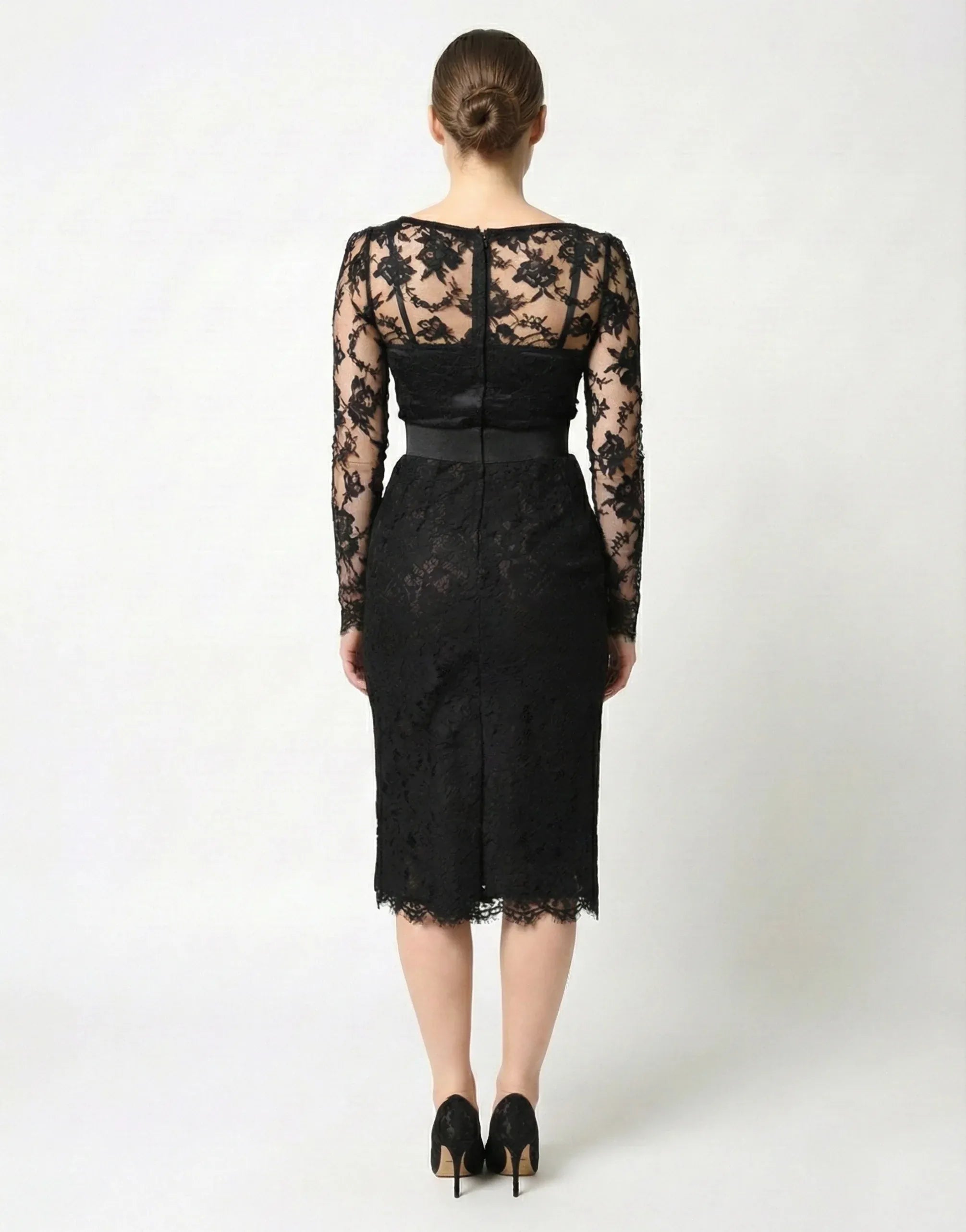 Dolce & Gabbana Black Lace Trim Cotton Sheath Midi Dress