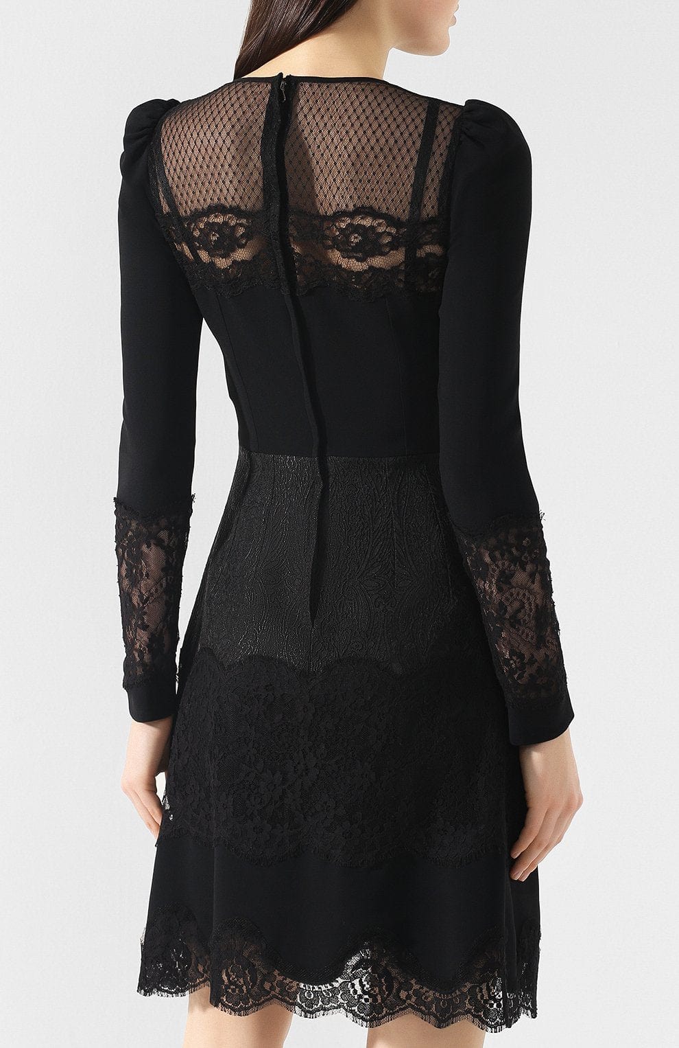 Dolce & Gabbana Black Floral Lace Trim Sheath A-Line Dress