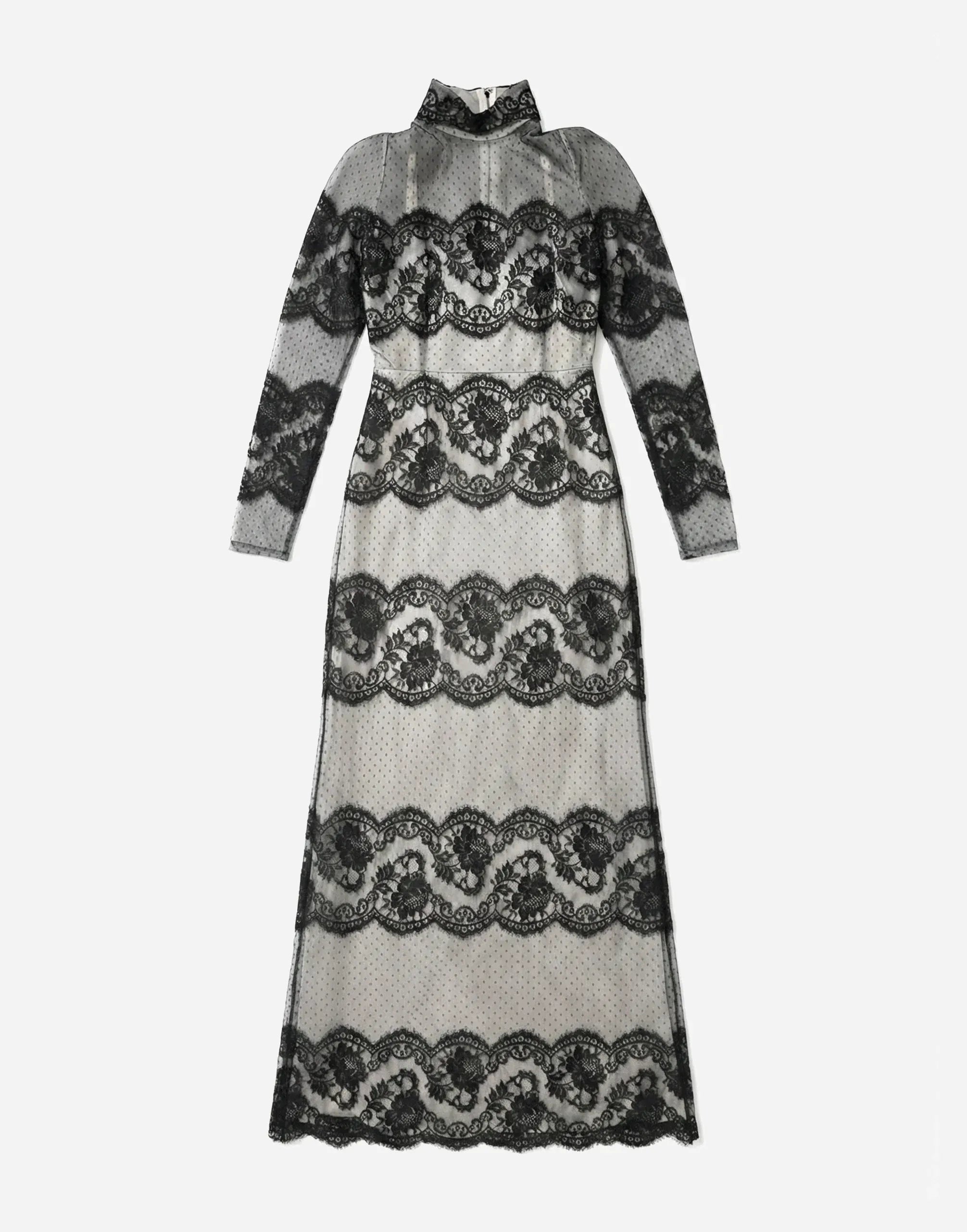 slim fit dress slacks Dolce & Gabbana Floral Lace Tiered Silk-Blend Maxi Dress