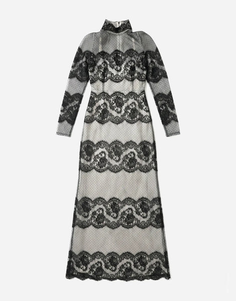 Dolce & Gabbana Floral Lace Tiered Silk-Blend Maxi Dress | Sendegaro