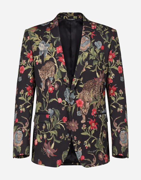 DOLCE&GABBANA 花柄 ジャガード テーラードジャケット 38 Dolce & Gabbana 花柄レオパードプリントのテーラードブレザー
