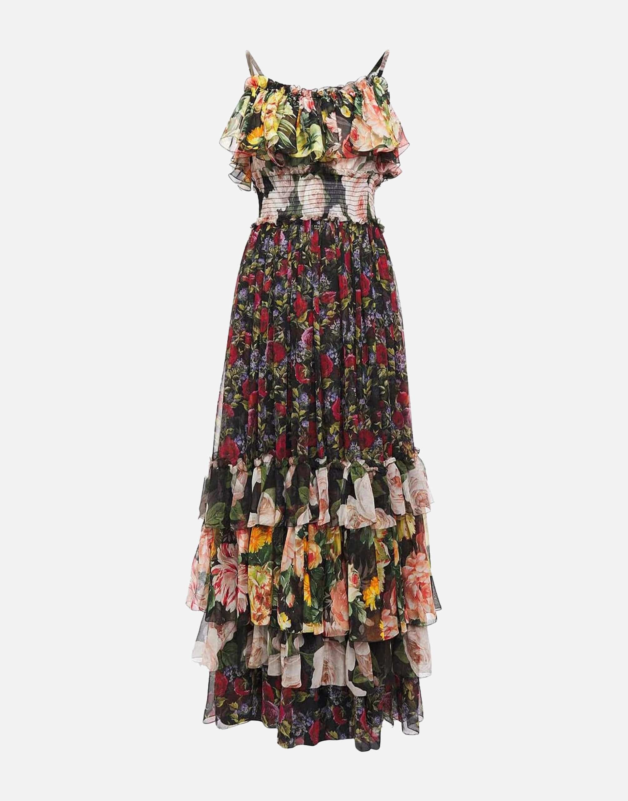 Dolce & Gabbana Floral Print Chiffon Layered Dress
