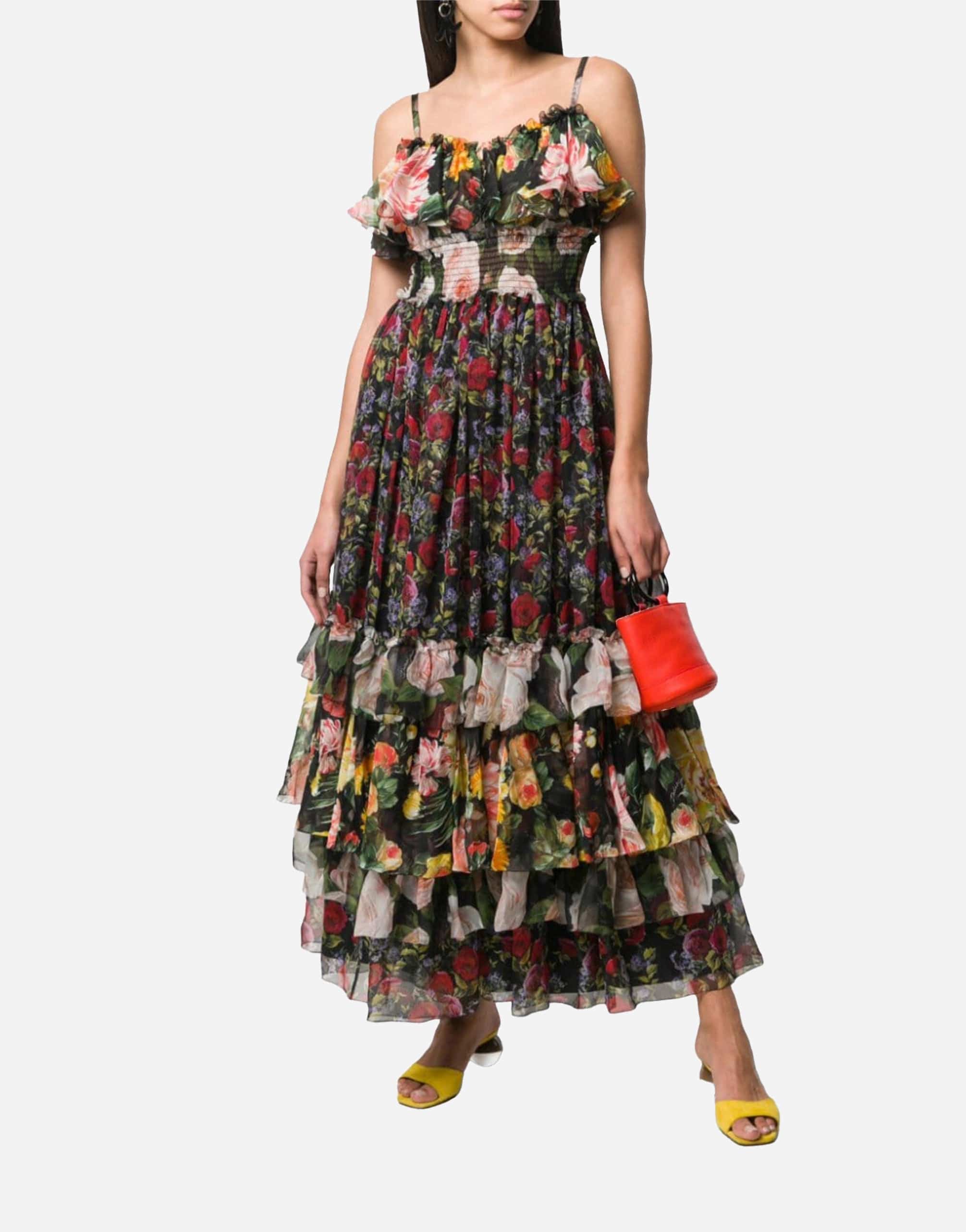 Dolce & Gabbana Floral Print Chiffon Layered Dress