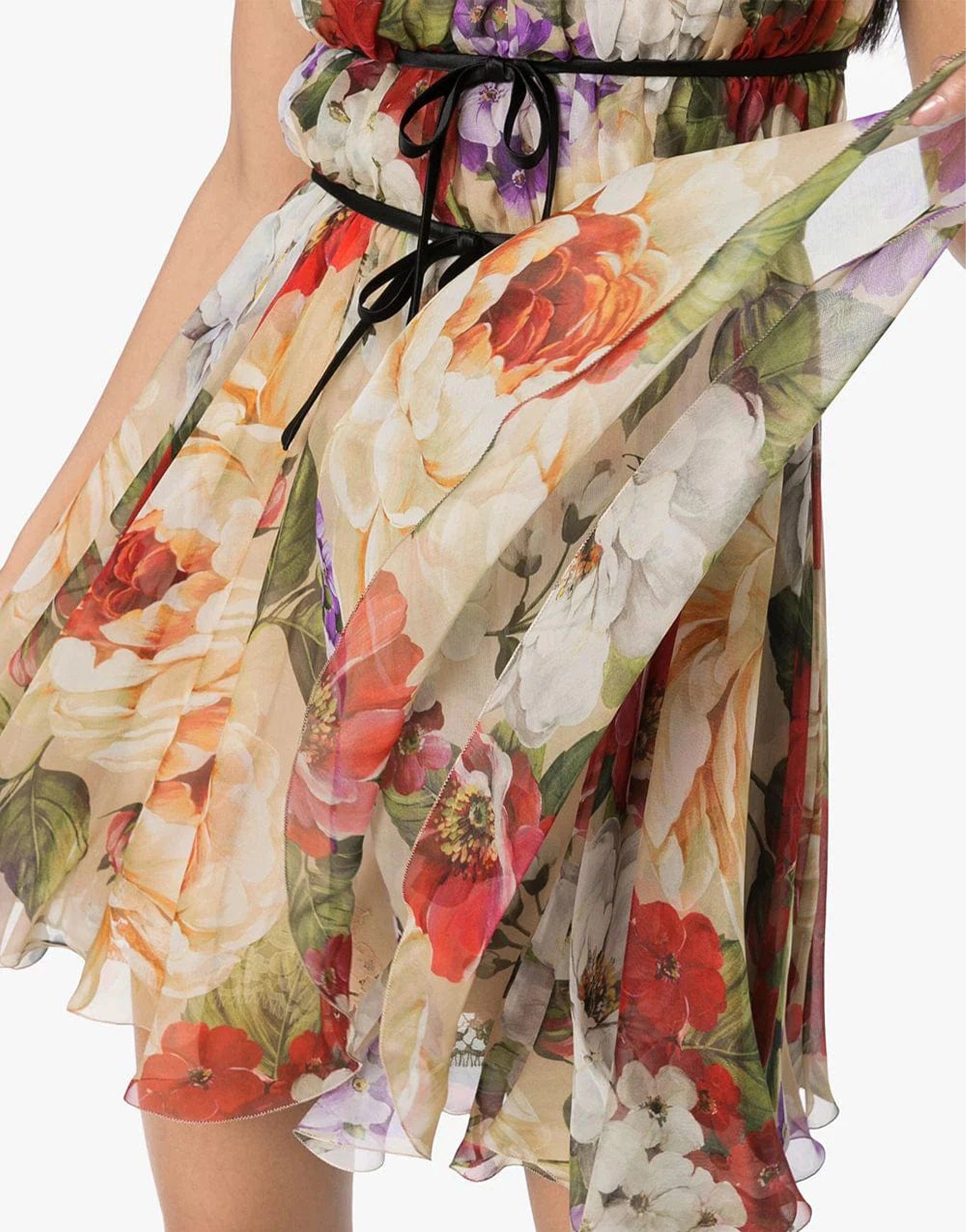 Floral-Print Chiffon Mini Dress