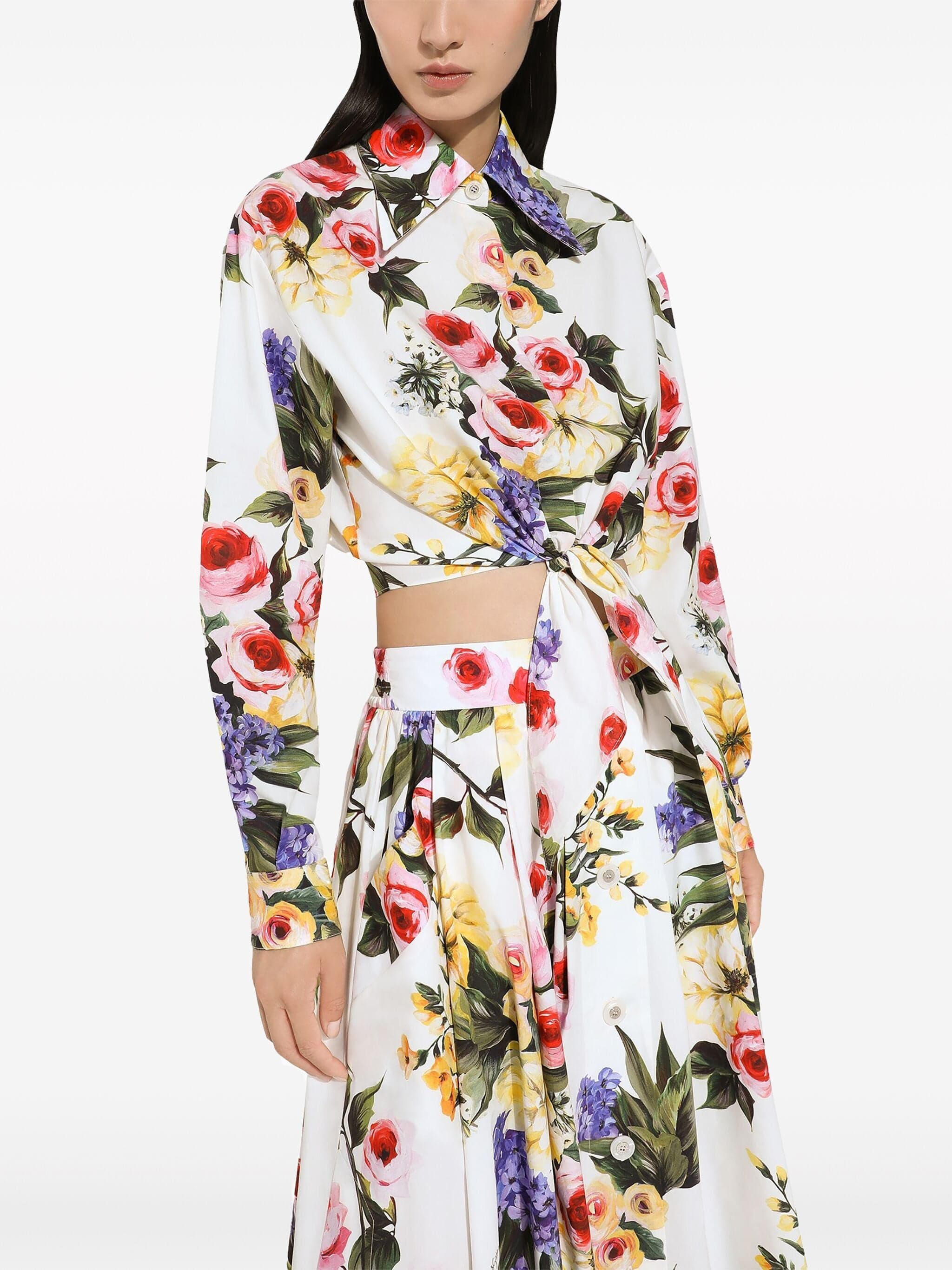 Dolce & Gabbana Floral-Print Cotton Cropped Shirt