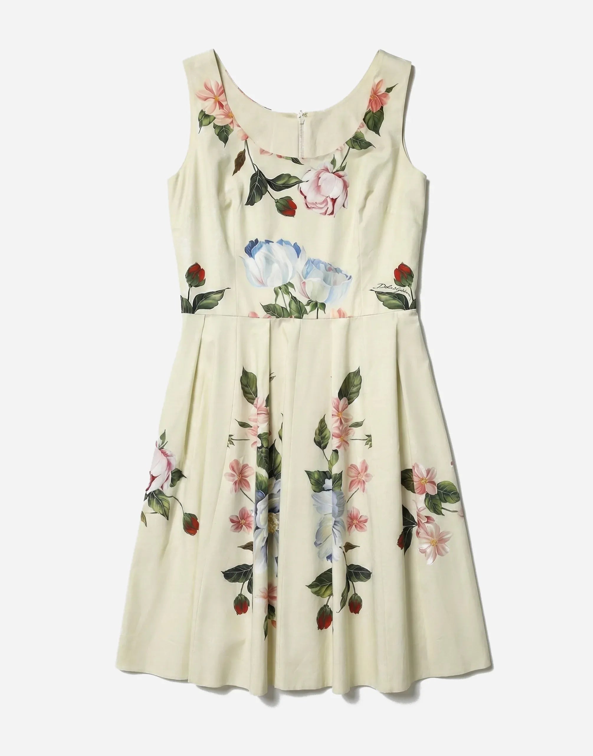 Dolce & Gabbana Floral Print Cotton Poplin Midi Dress