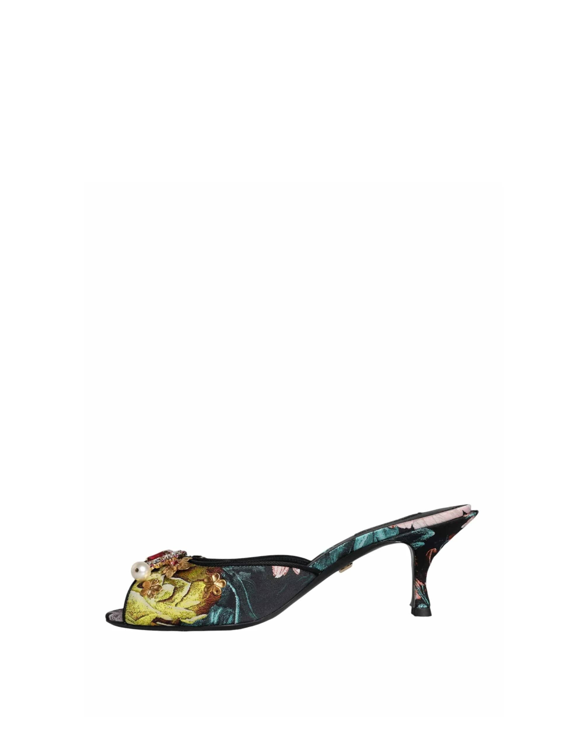 Dolce & Gabbana Floral Print Crystal Embellished Slip On Sandals