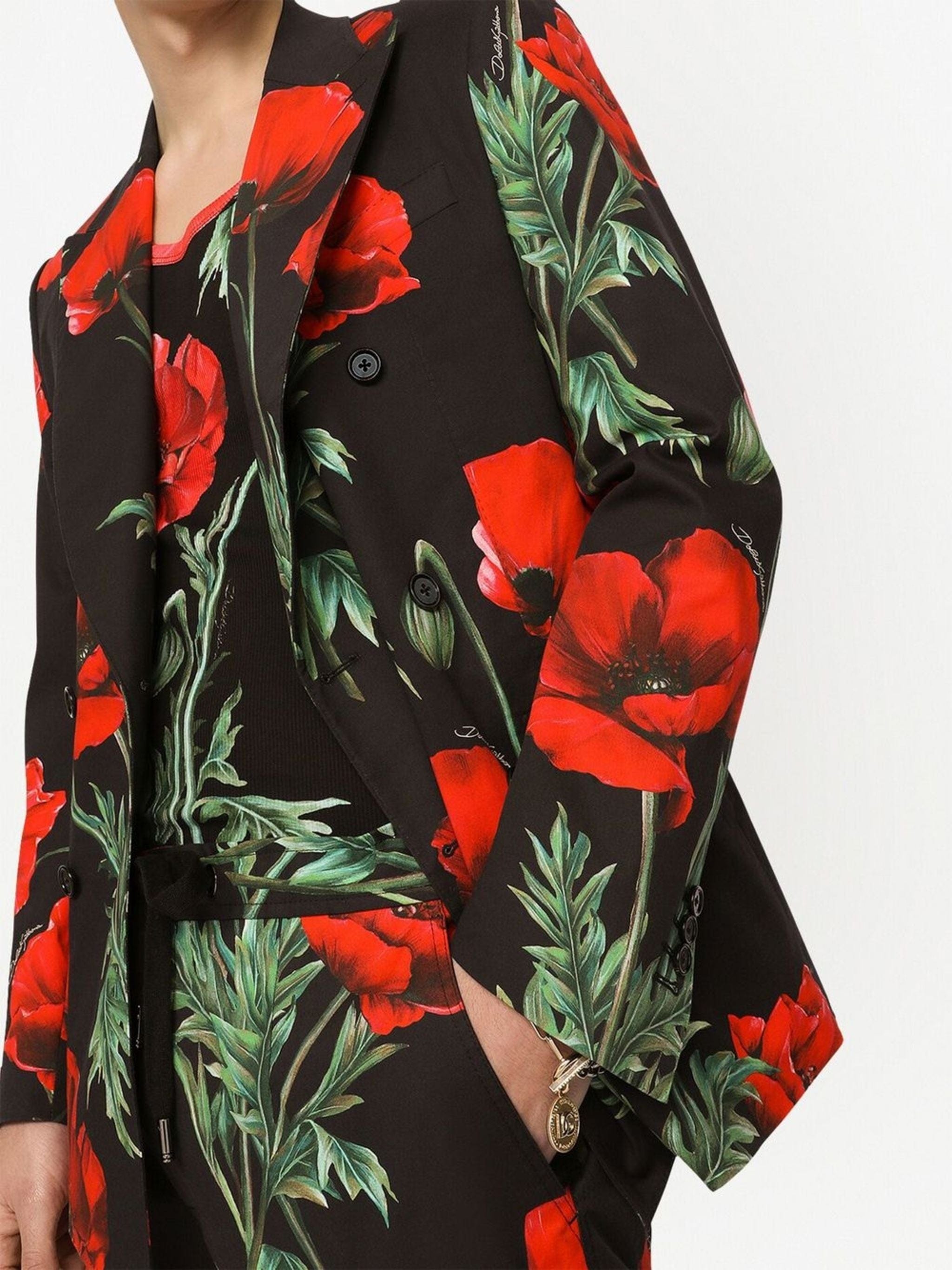 Dolce & Gabbana Floral-Print Double-Breasted Blazer