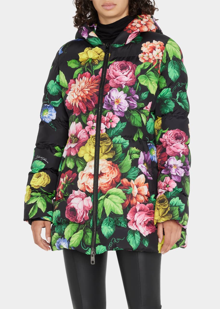Dolce & Gabbana Floral-Print Hooded Down Jacket