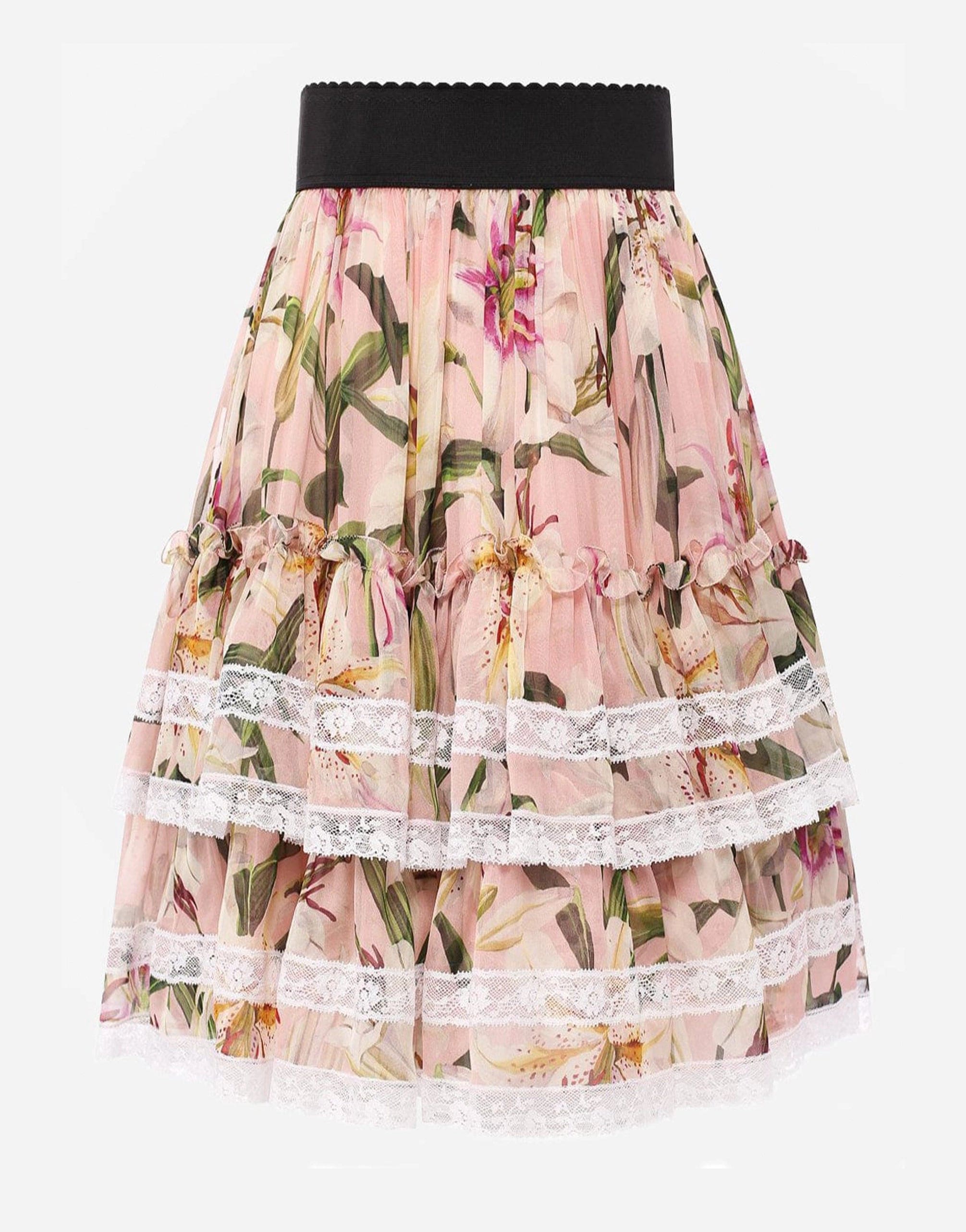 Dolce & Gabbana Floral Print Lace-Trim Skirt