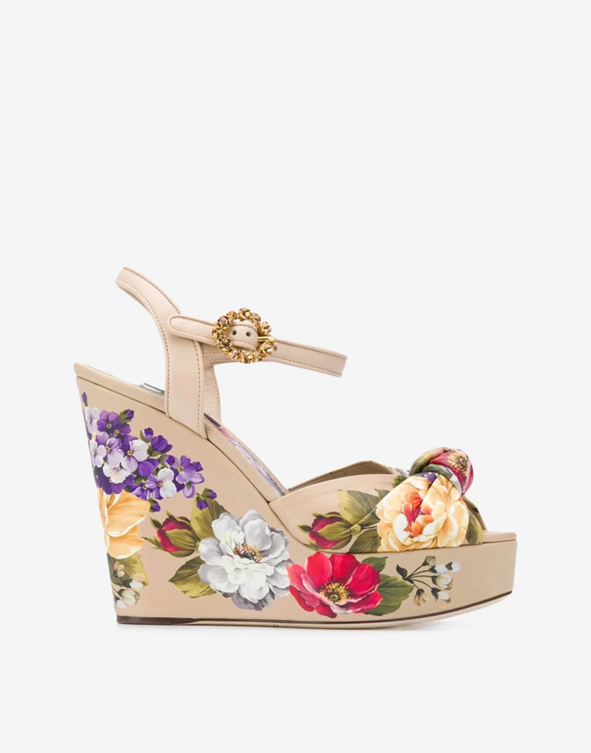 Dolce & Gabbana Floral-print Leather Platform Wedge Sandals