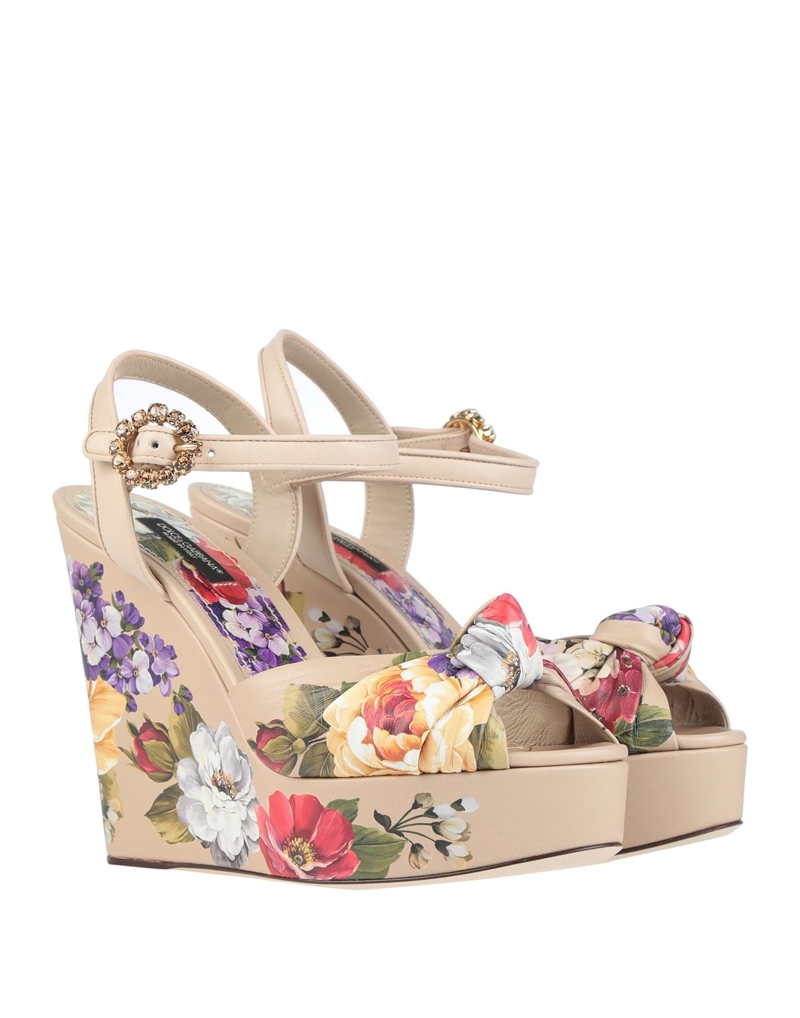 Dolce & Gabbana Floral-print Leather Platform Wedge Sandals