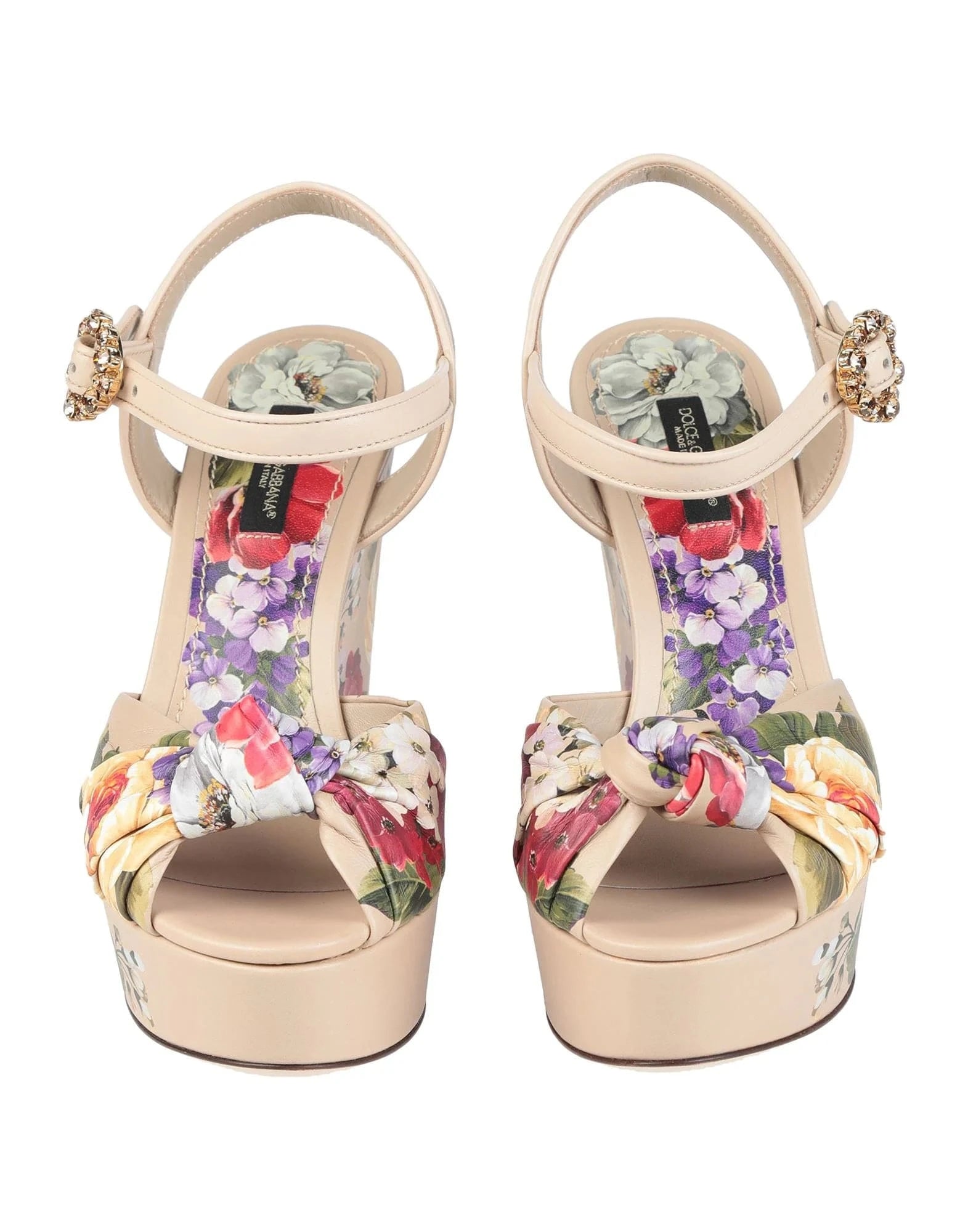 Dolce & Gabbana Floral-print Leather Platform Wedge Sandals