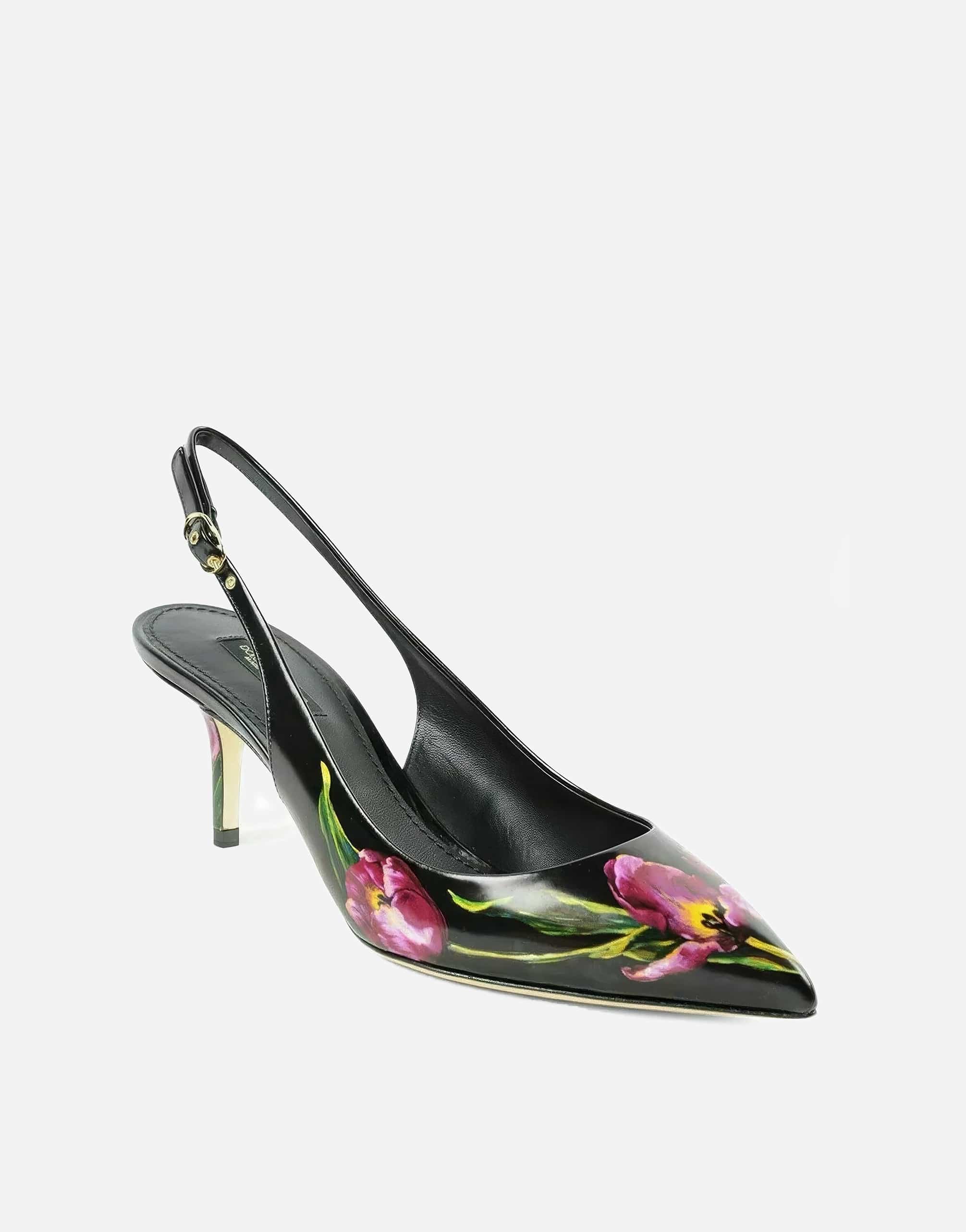 Dolce & Gabbana Floral Print Leather Slingback Pumps