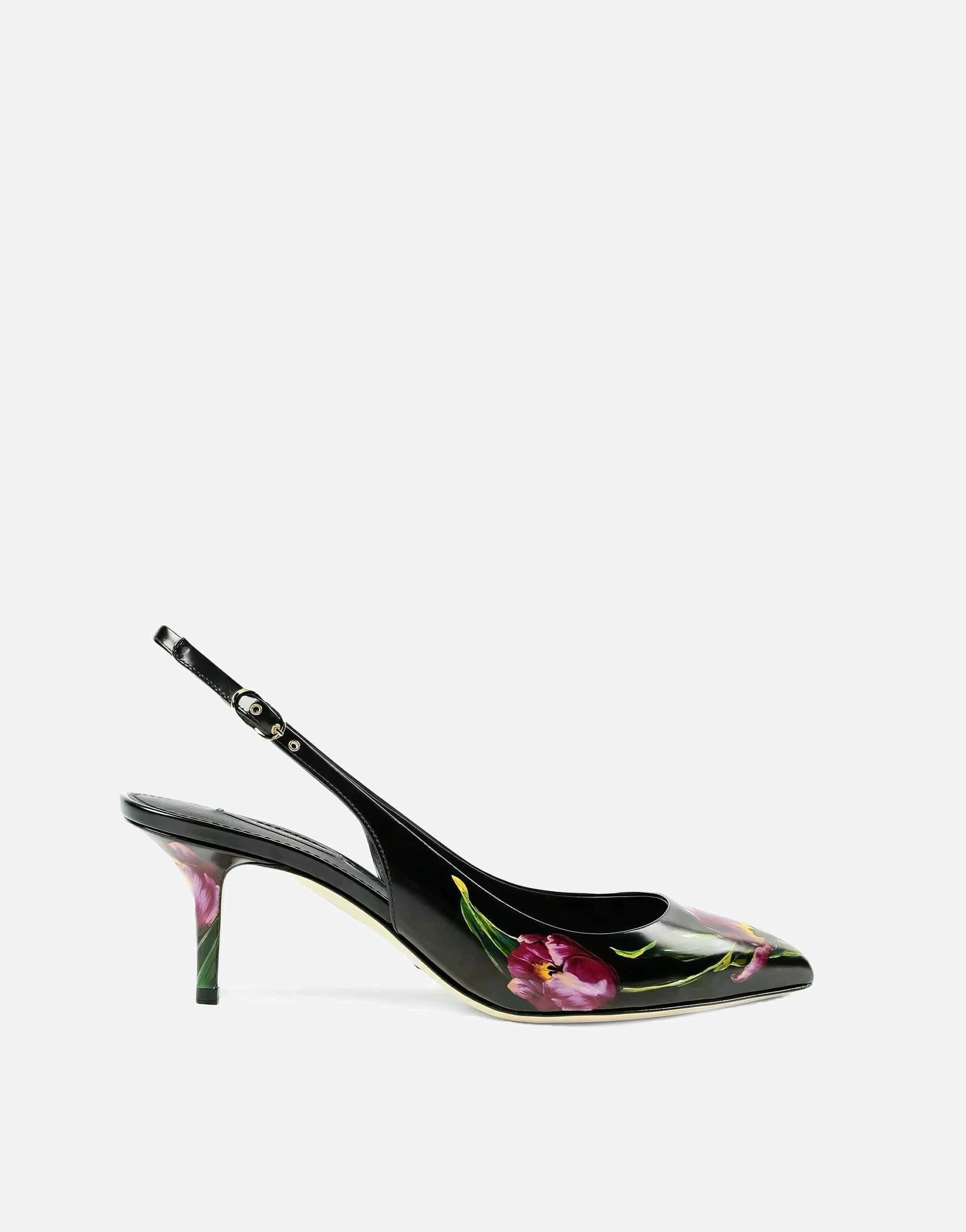 Dolce & Gabbana Floral Print Leather Slingback Pumps