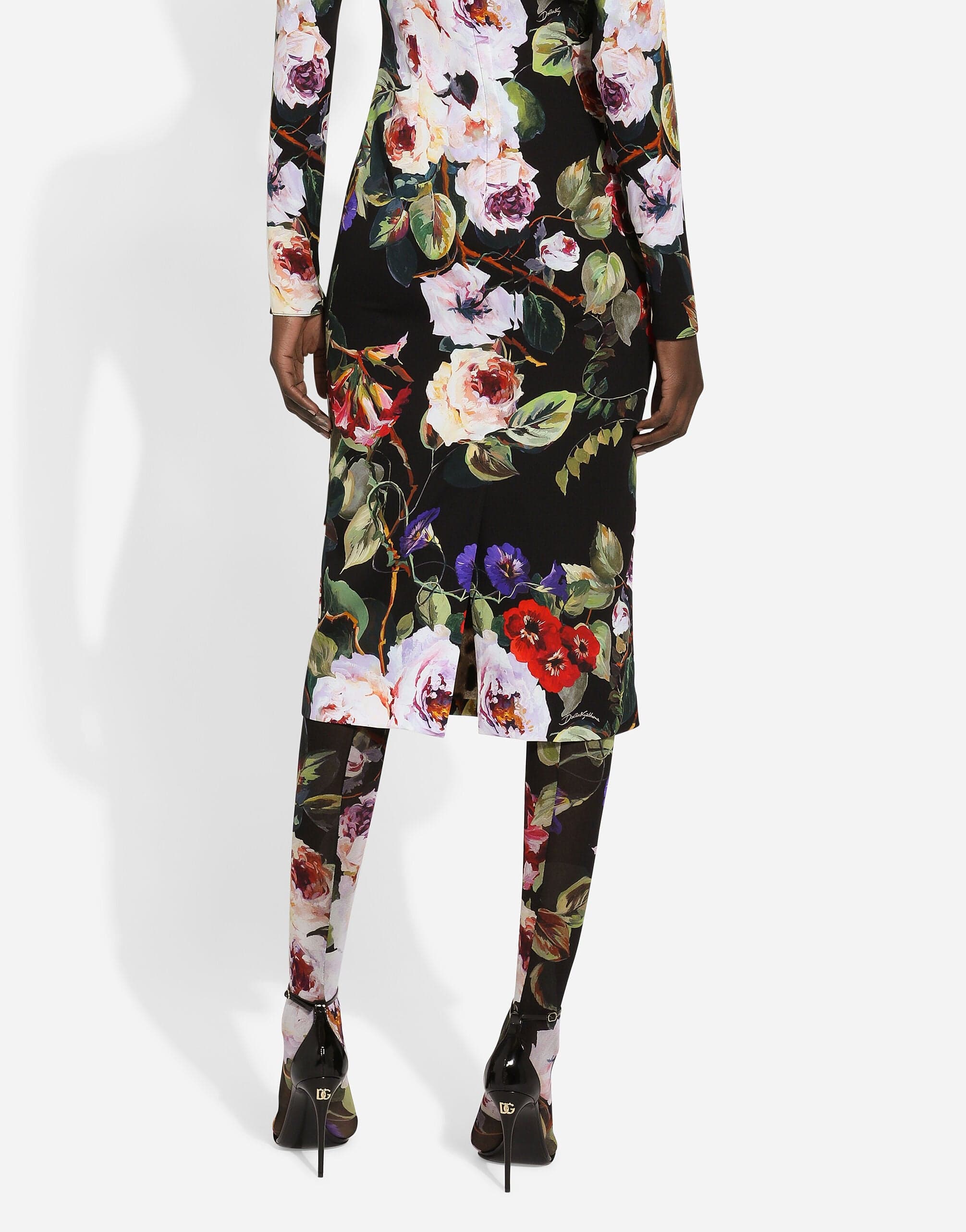 Dolce & Gabbana Floral-Print Long-Sleeve Midi Dress