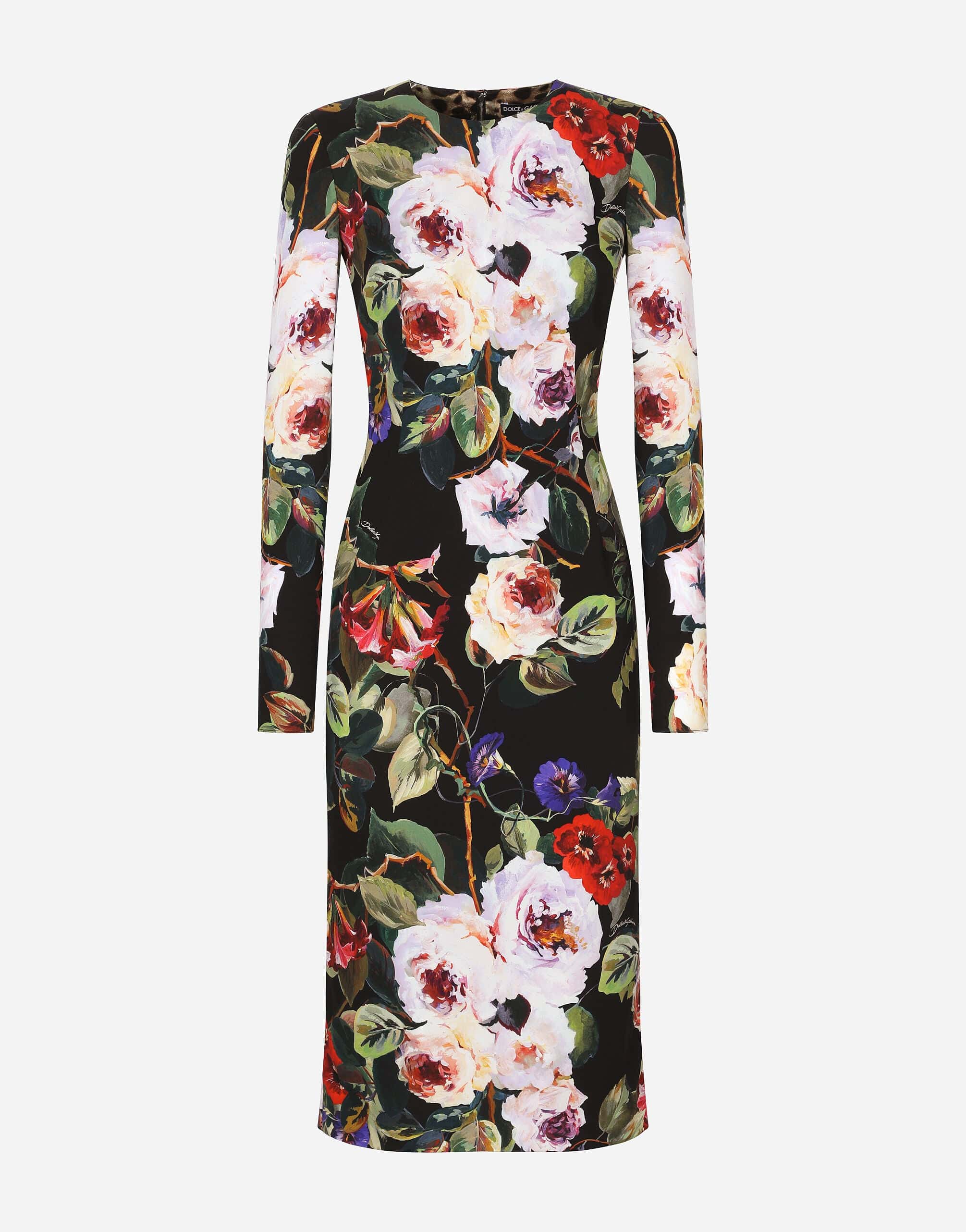 Dolce & Gabbana Floral-Print Long-Sleeve Midi Dress