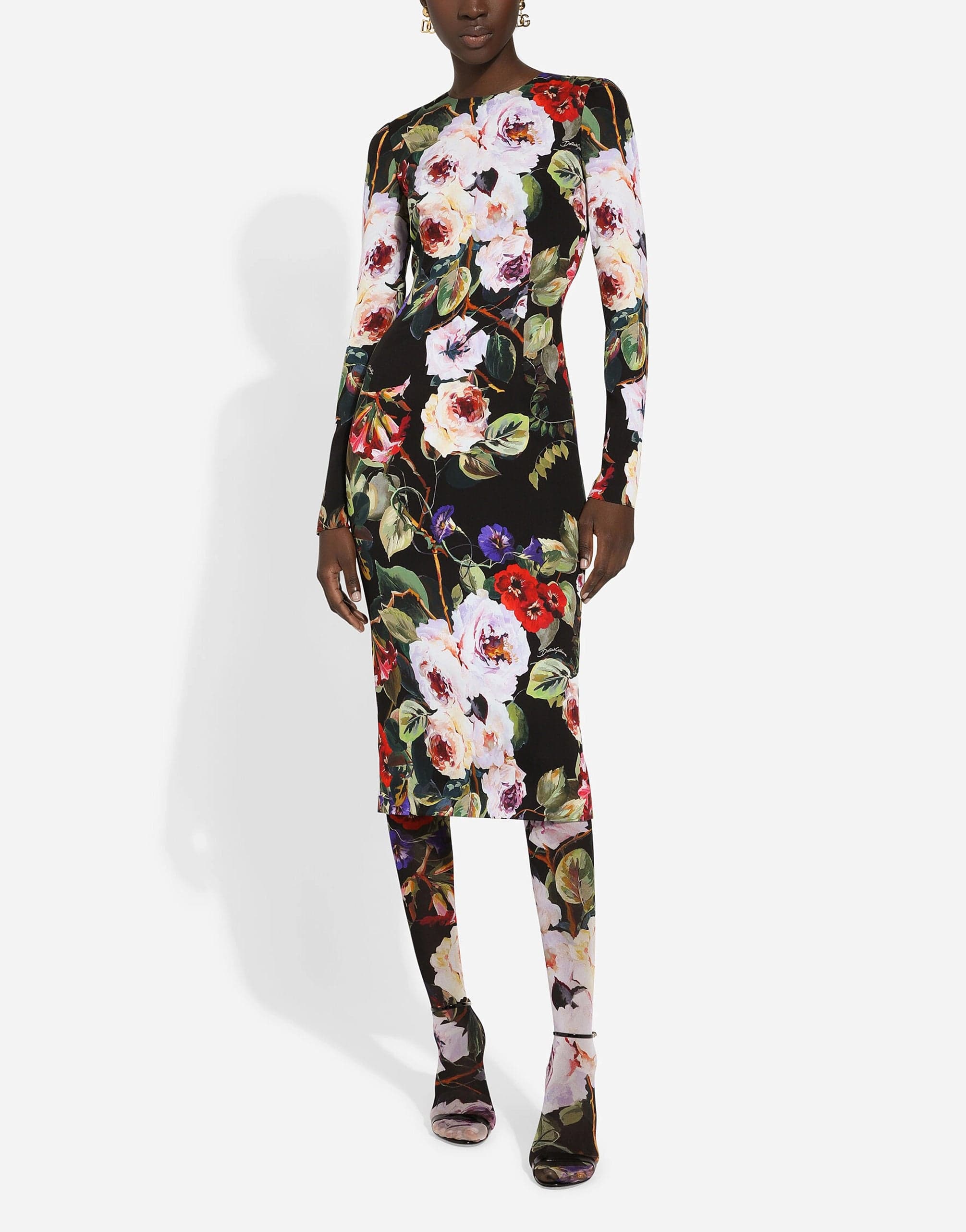 Dolce & Gabbana Floral-Print Long-Sleeve Midi Dress