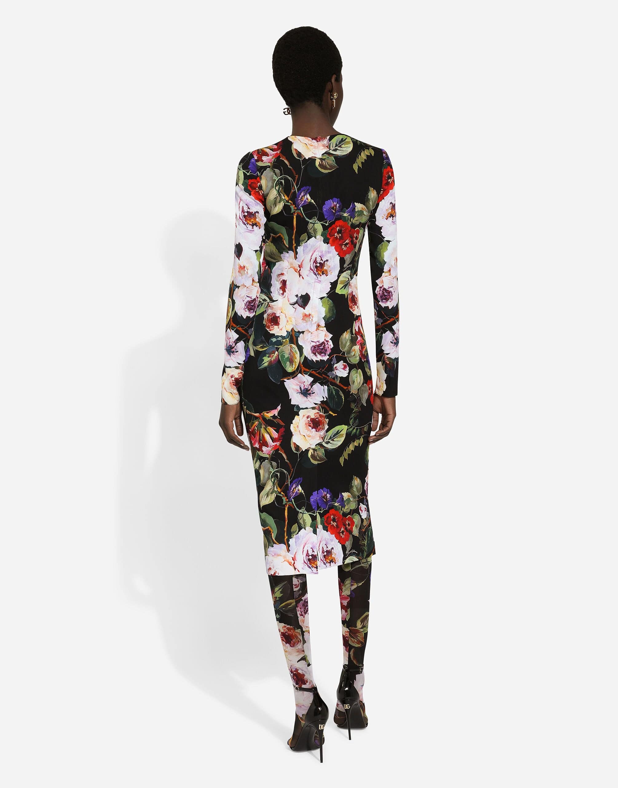 Dolce & Gabbana Floral-Print Long-Sleeve Midi Dress