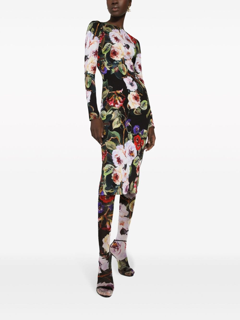 Dolce & Gabbana Floral-Print Long-Sleeve Midi Dress