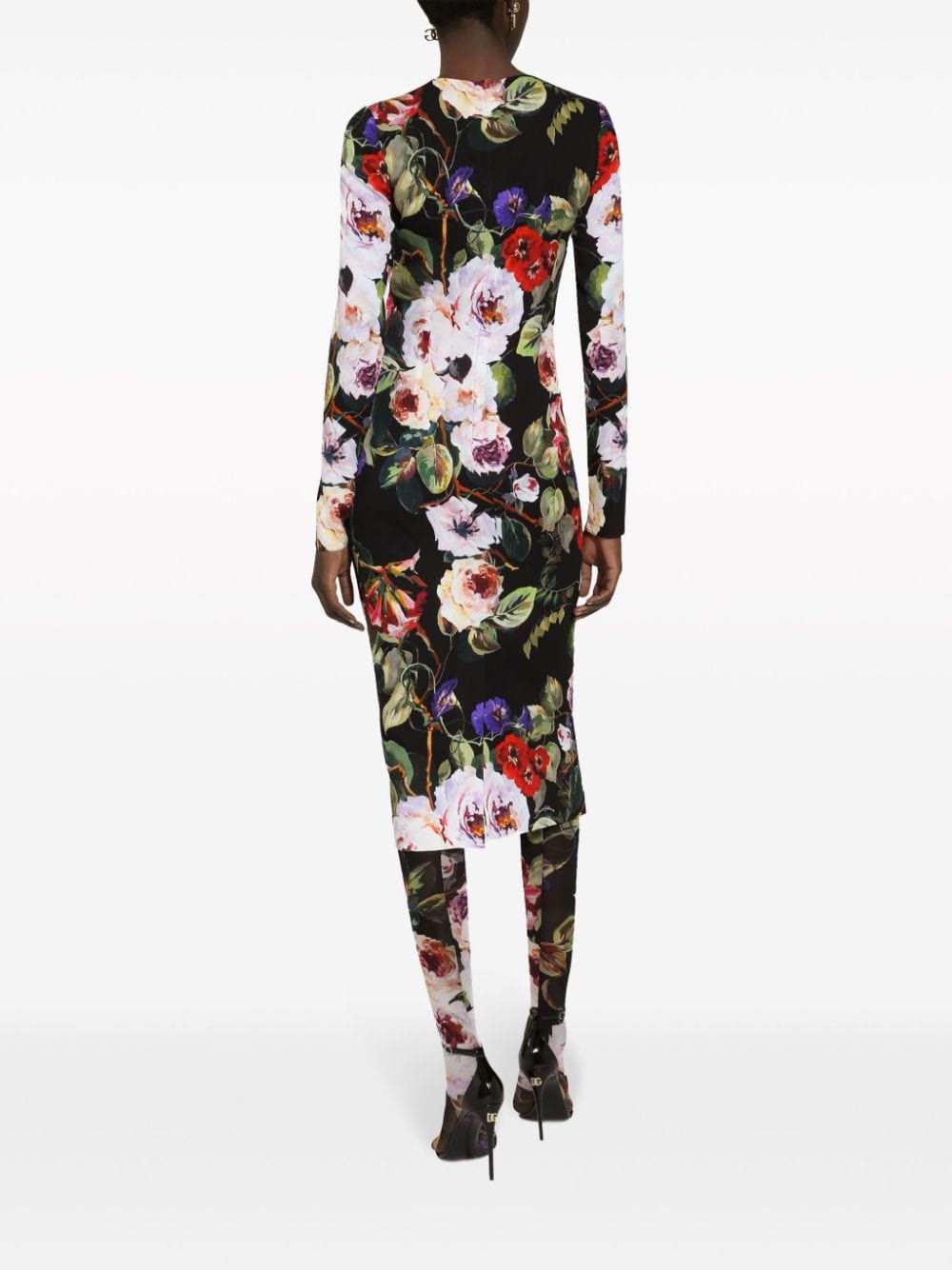 Dolce & Gabbana Floral-Print Long-Sleeve Midi Dress