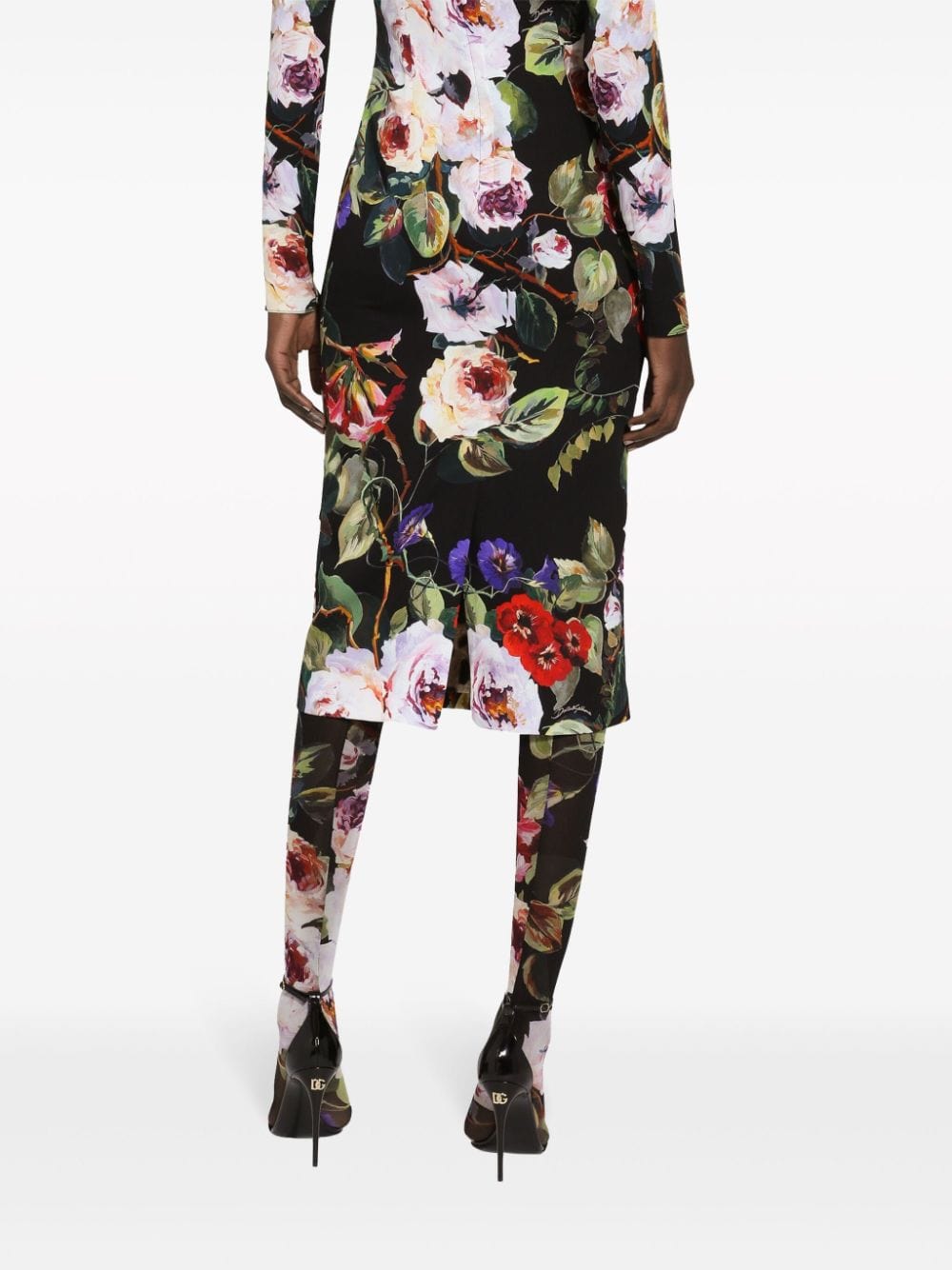 Dolce & Gabbana Floral-Print Long-Sleeve Midi Dress