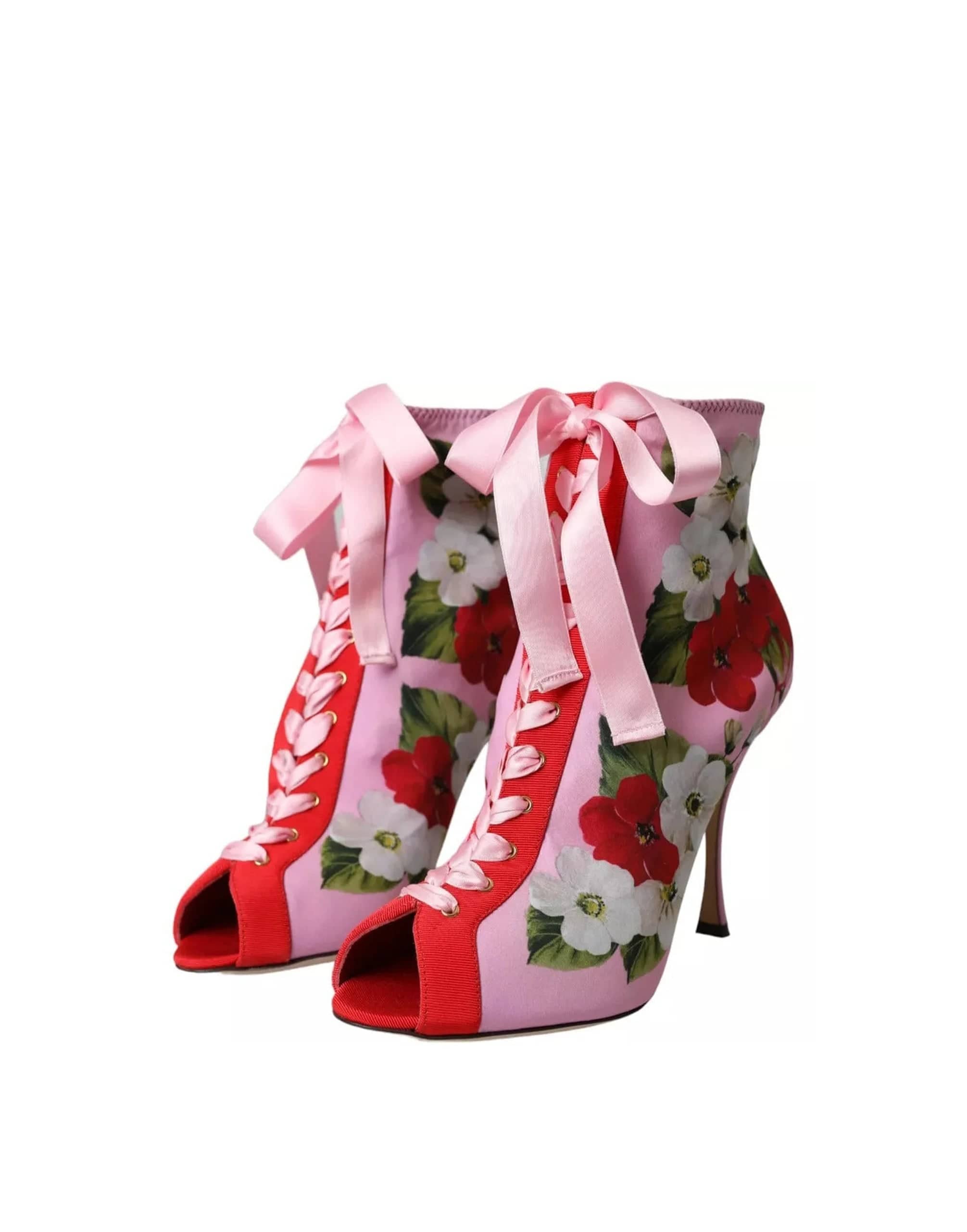 Dolce & Gabbana Floral Print Open Toe Stretch Boots