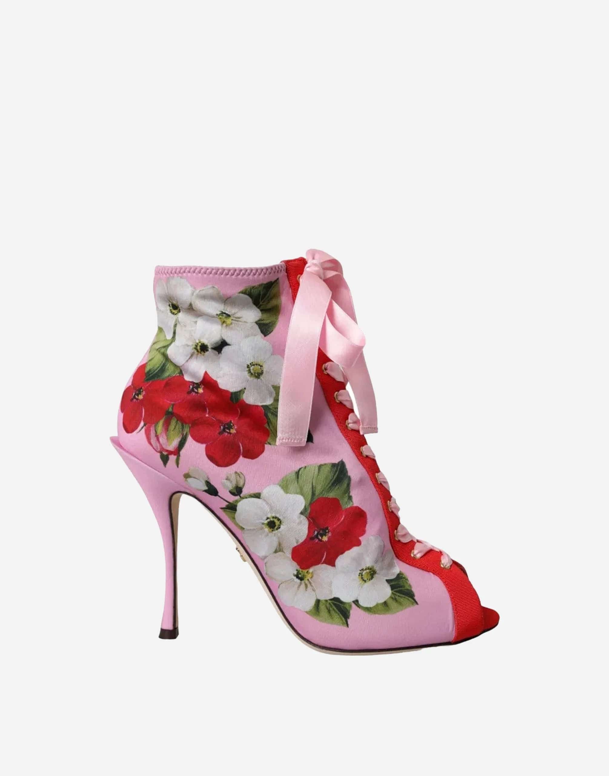 Dolce & Gabbana Floral Print Open Toe Stretch Boots