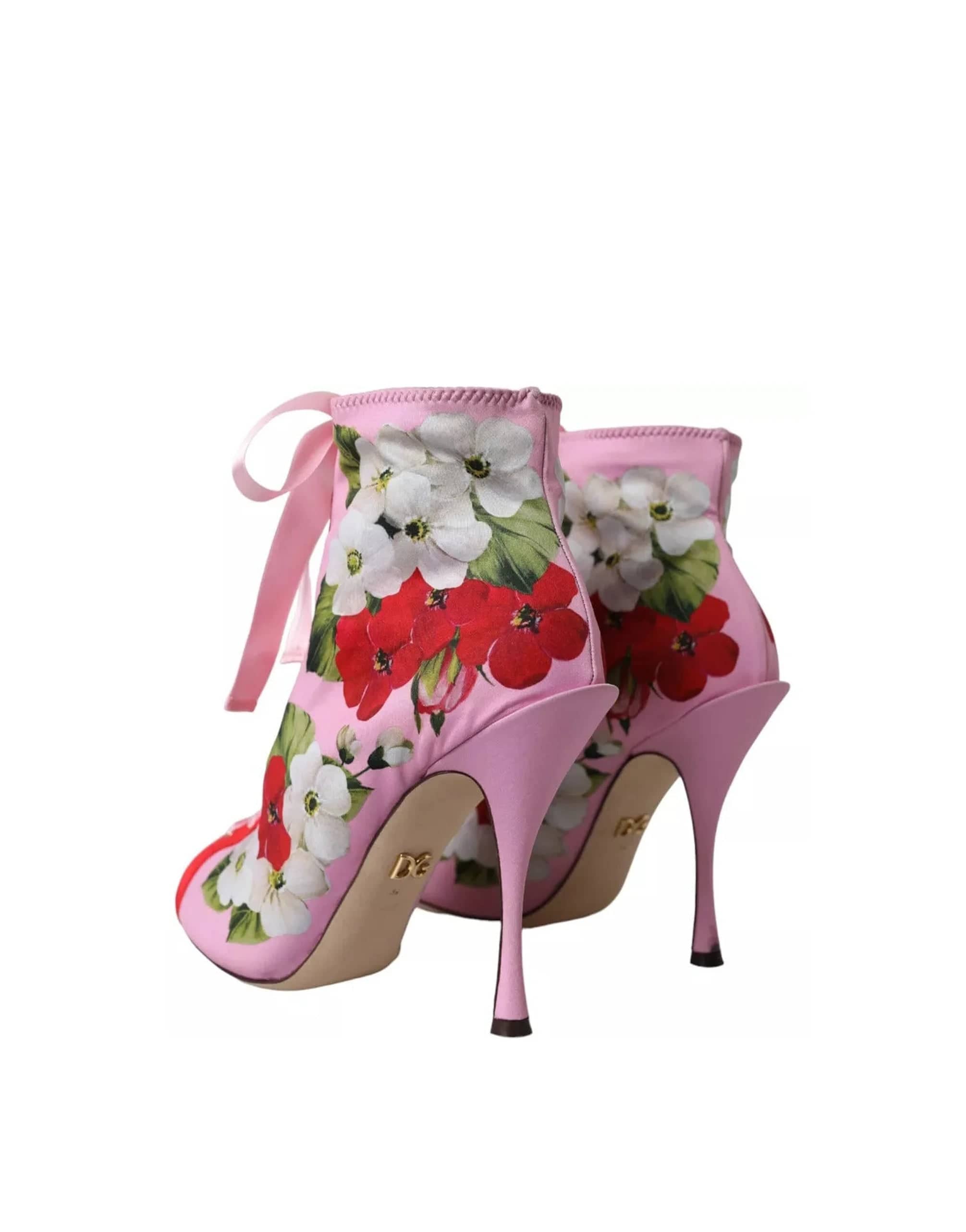 Dolce & Gabbana Floral Print Open Toe Stretch Boots