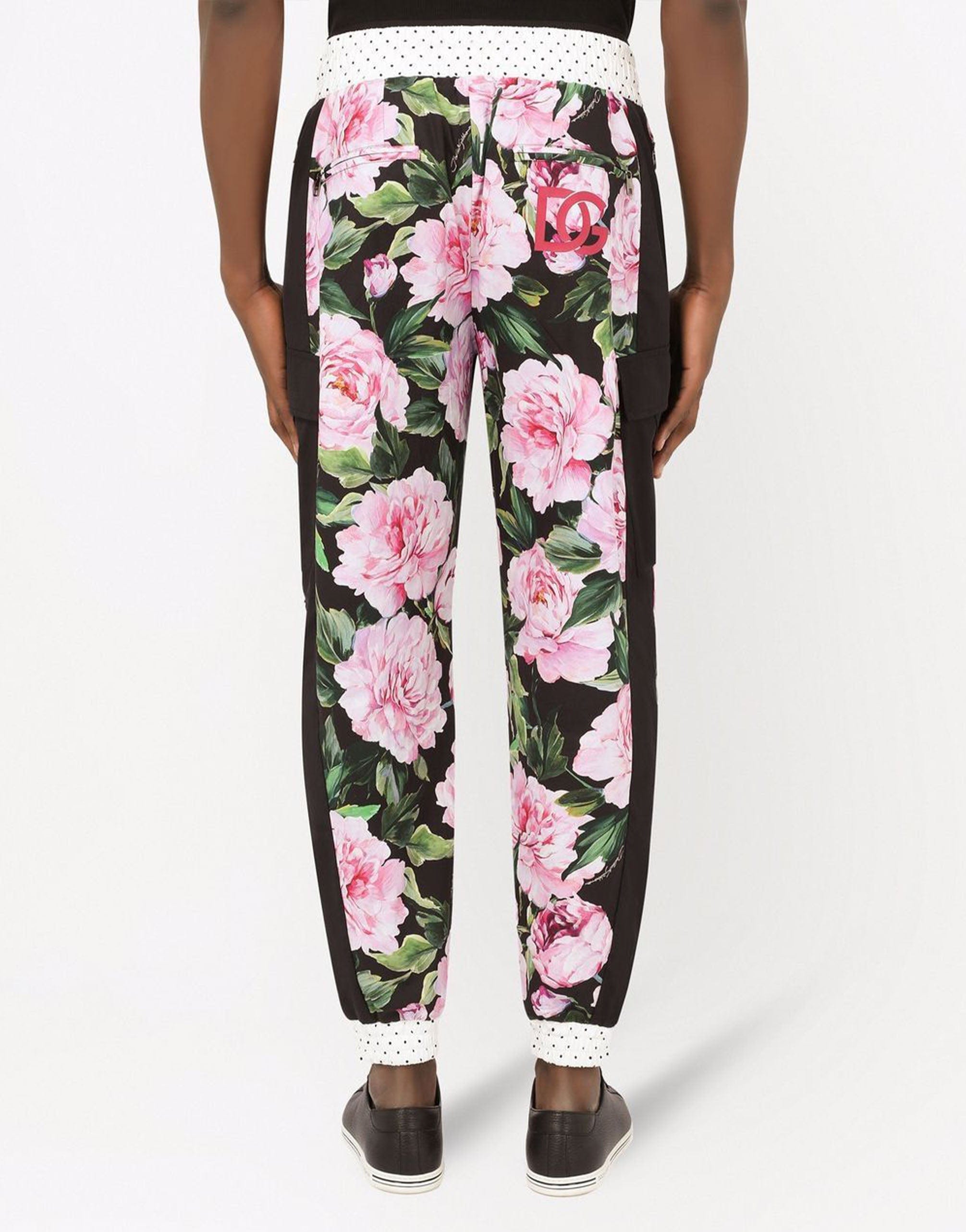 Pantaloni cargo peonia con stampa floreale