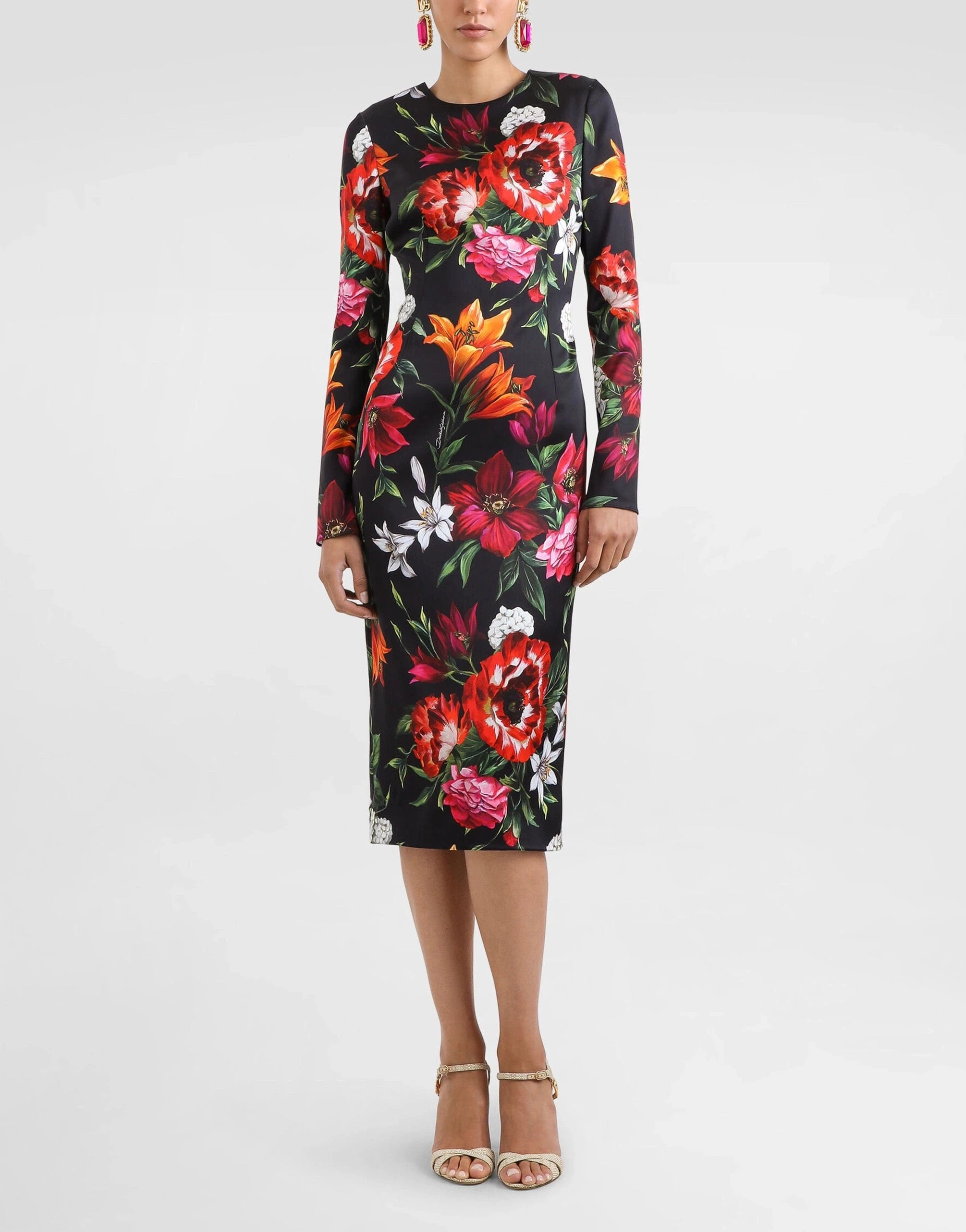 Dolce & Gabbana Floral-Print Satin Fitted Dress