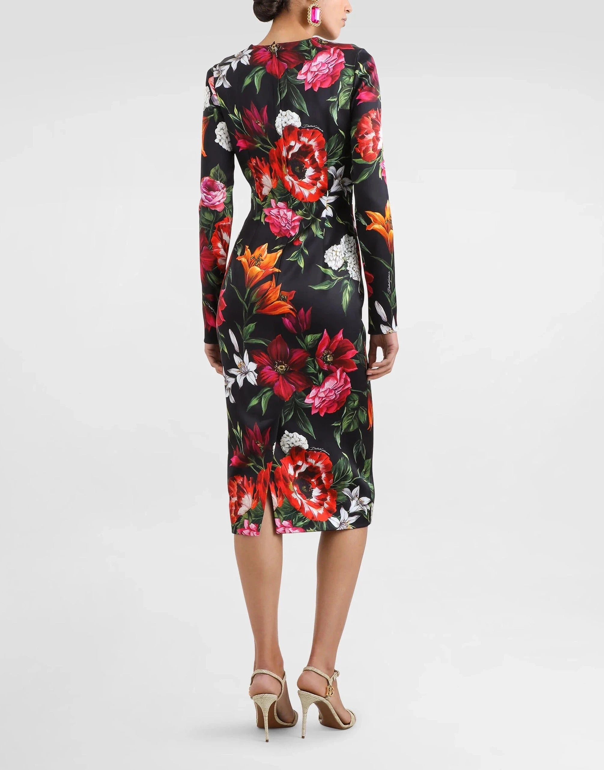 Dolce & Gabbana Floral-Print Satin Fitted Dress