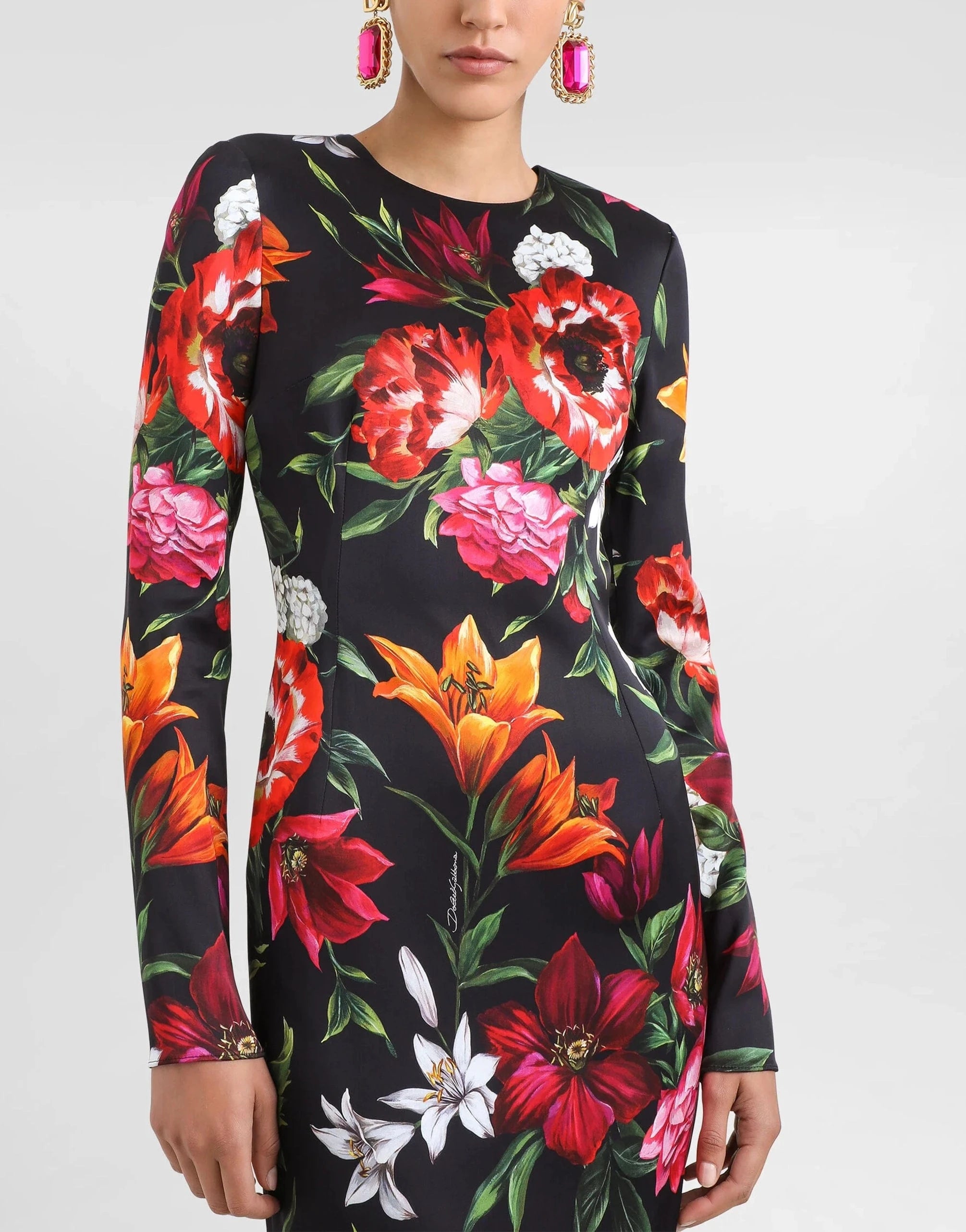 Dolce & Gabbana Floral-Print Satin Fitted Dress