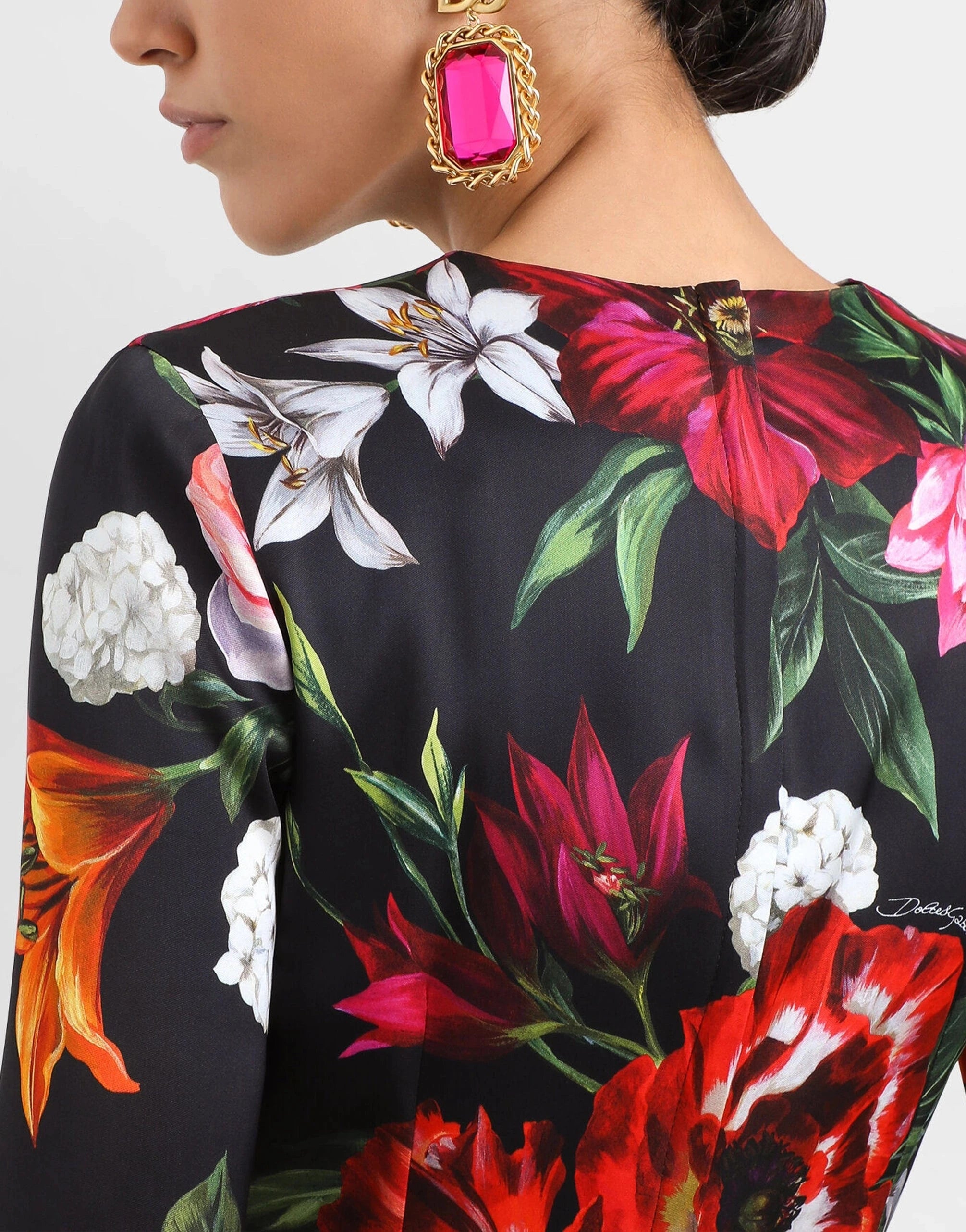 Dolce & Gabbana Floral-Print Satin Fitted Dress