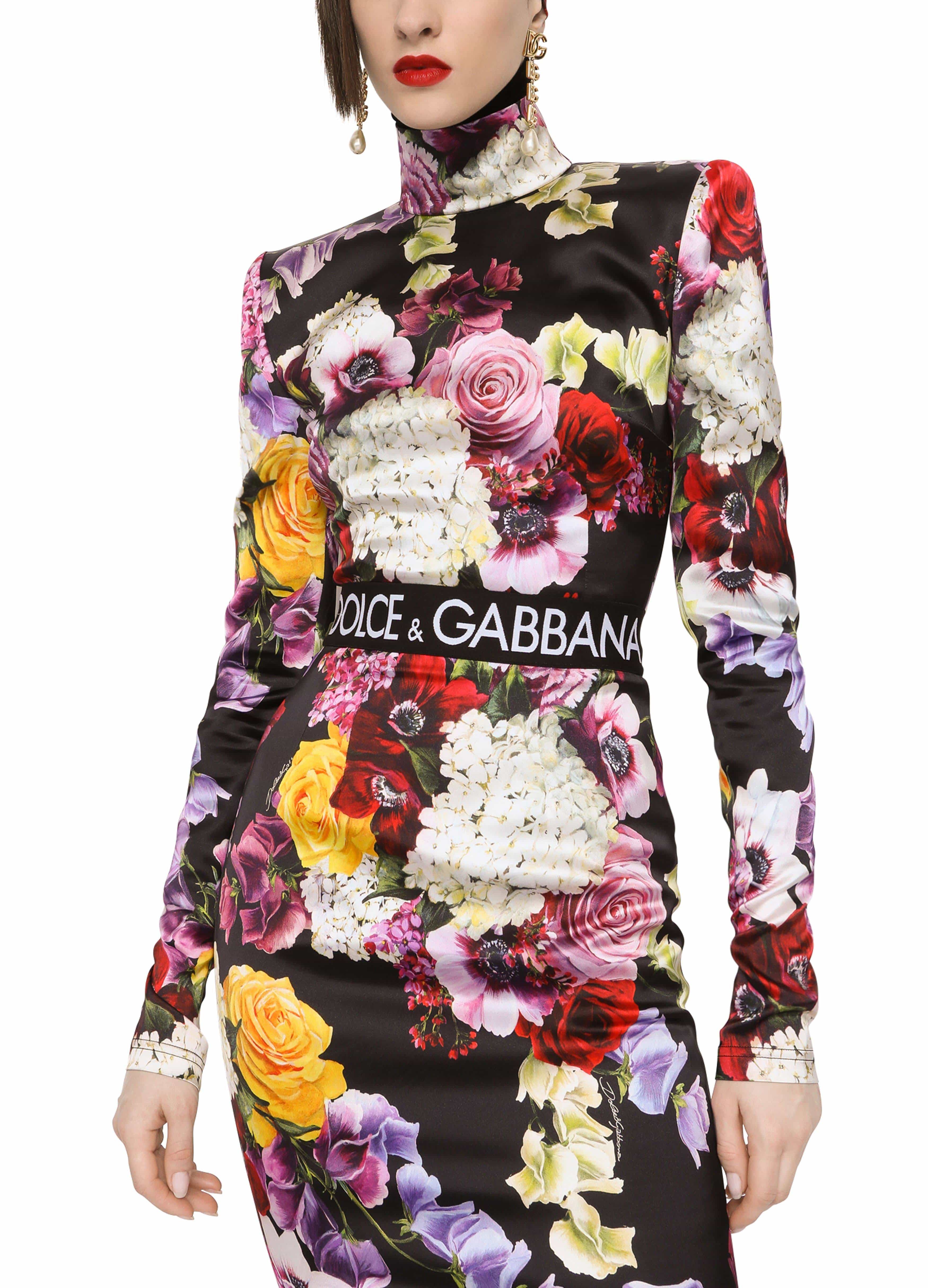 DOLCE&GABBANA カットソー トップス シルク 豪華 薔薇柄 36 Dolce & Gabbana Floral Print Satin Turtleneck Top | Sendegaro LB