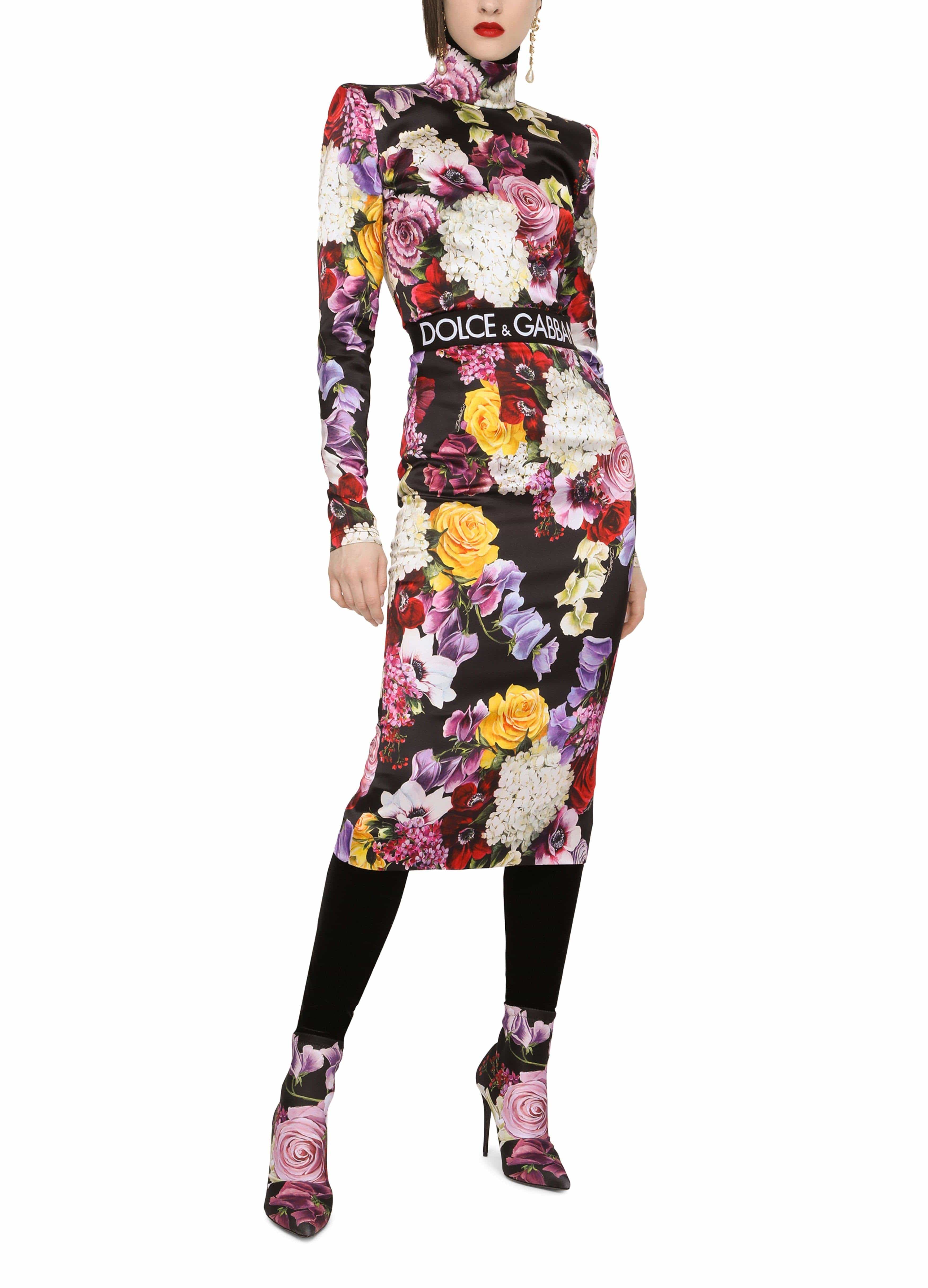 Dolce & Gabbana Floral Print Satin Turtleneck Top