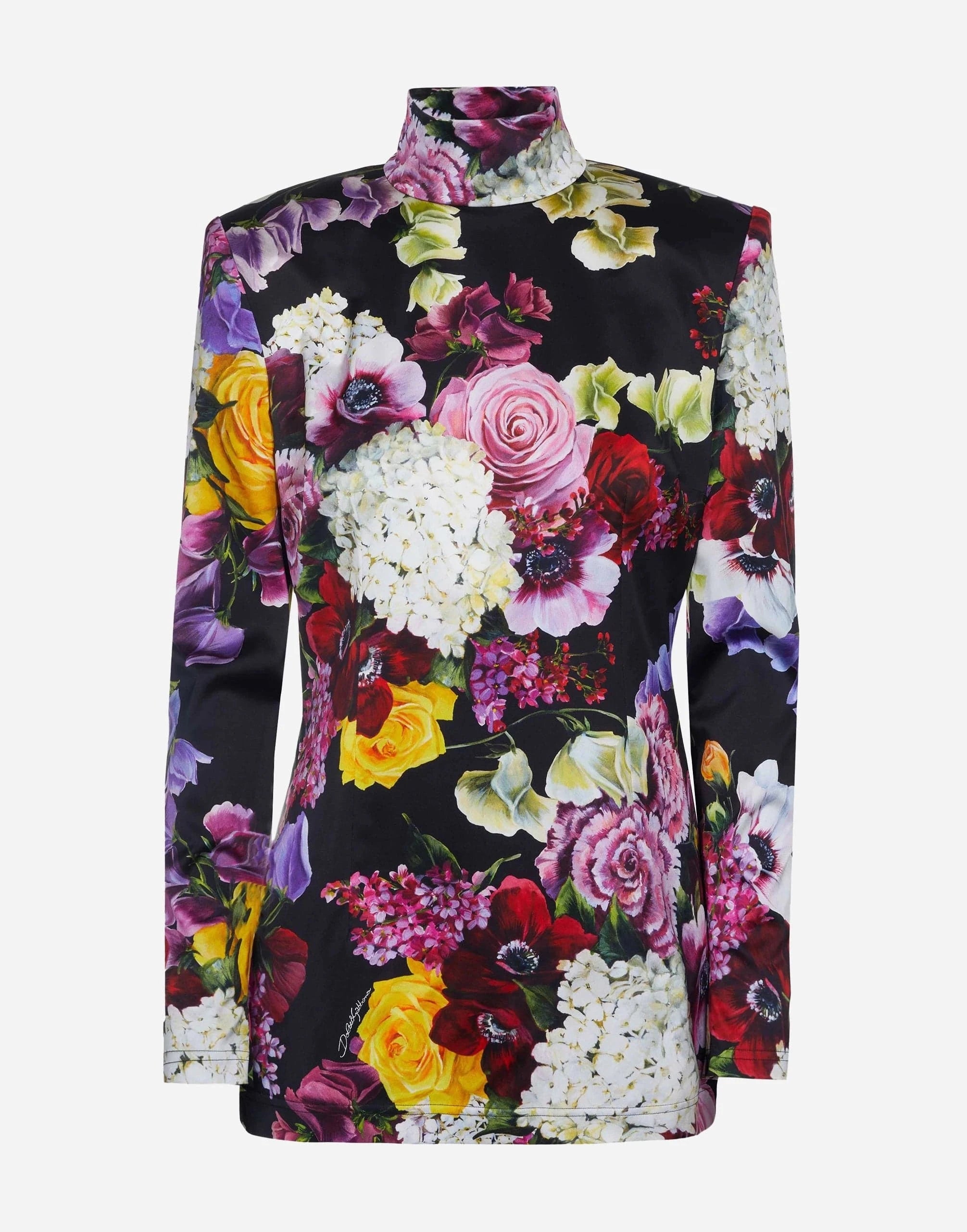 Dolce & Gabbana Floral Print Satin Turtleneck Top