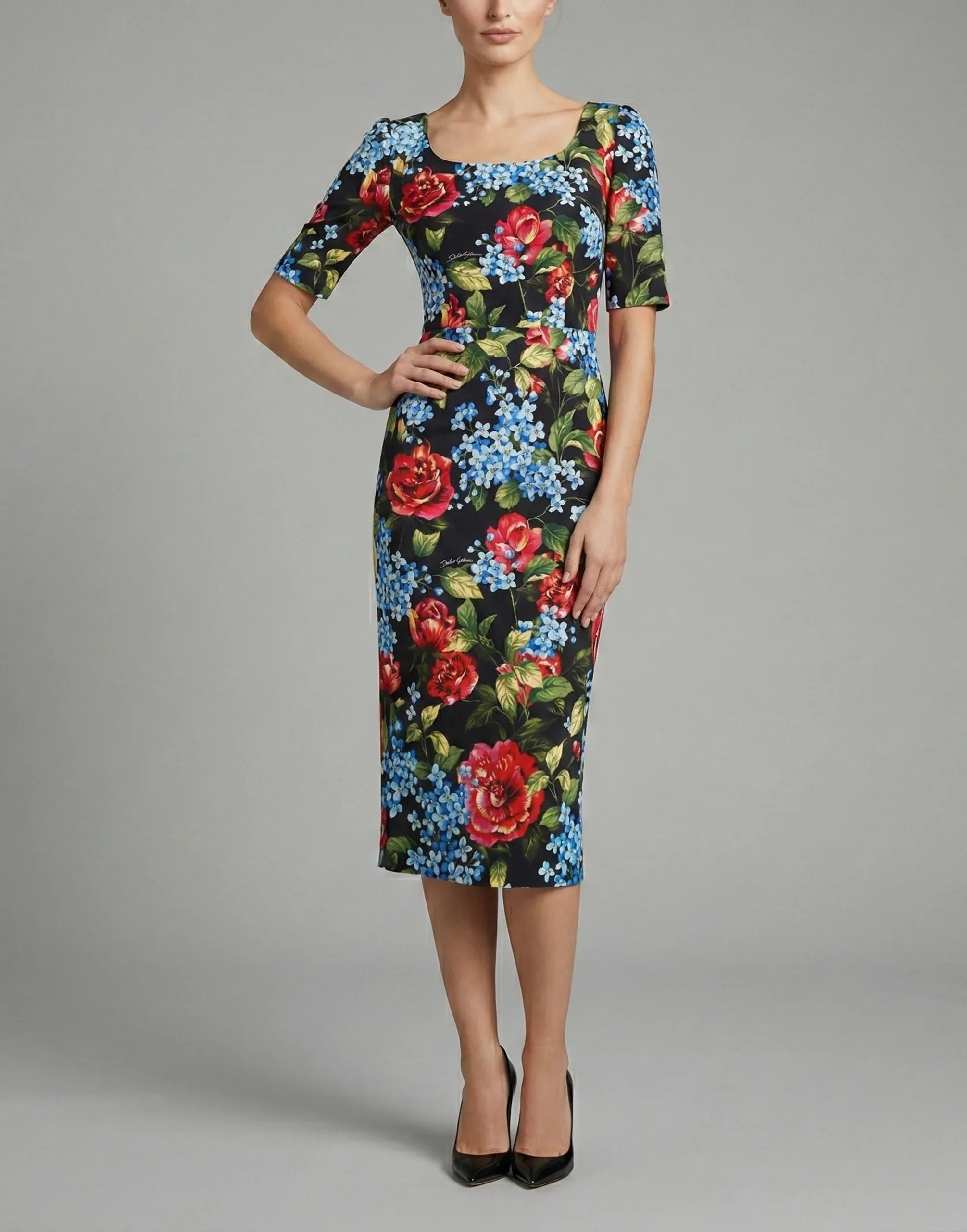 Dolce & Gabbana Floral Print Viscose Sheath Midi Dress
