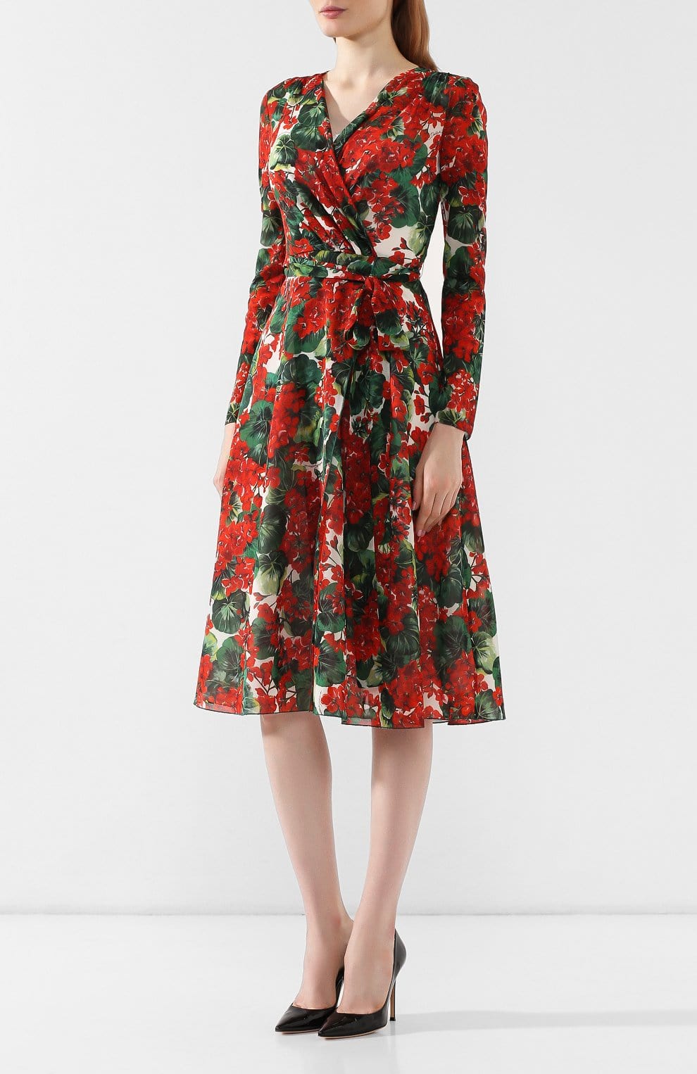 Dolce & Gabbana Floral-Print Wrap Midi Dress