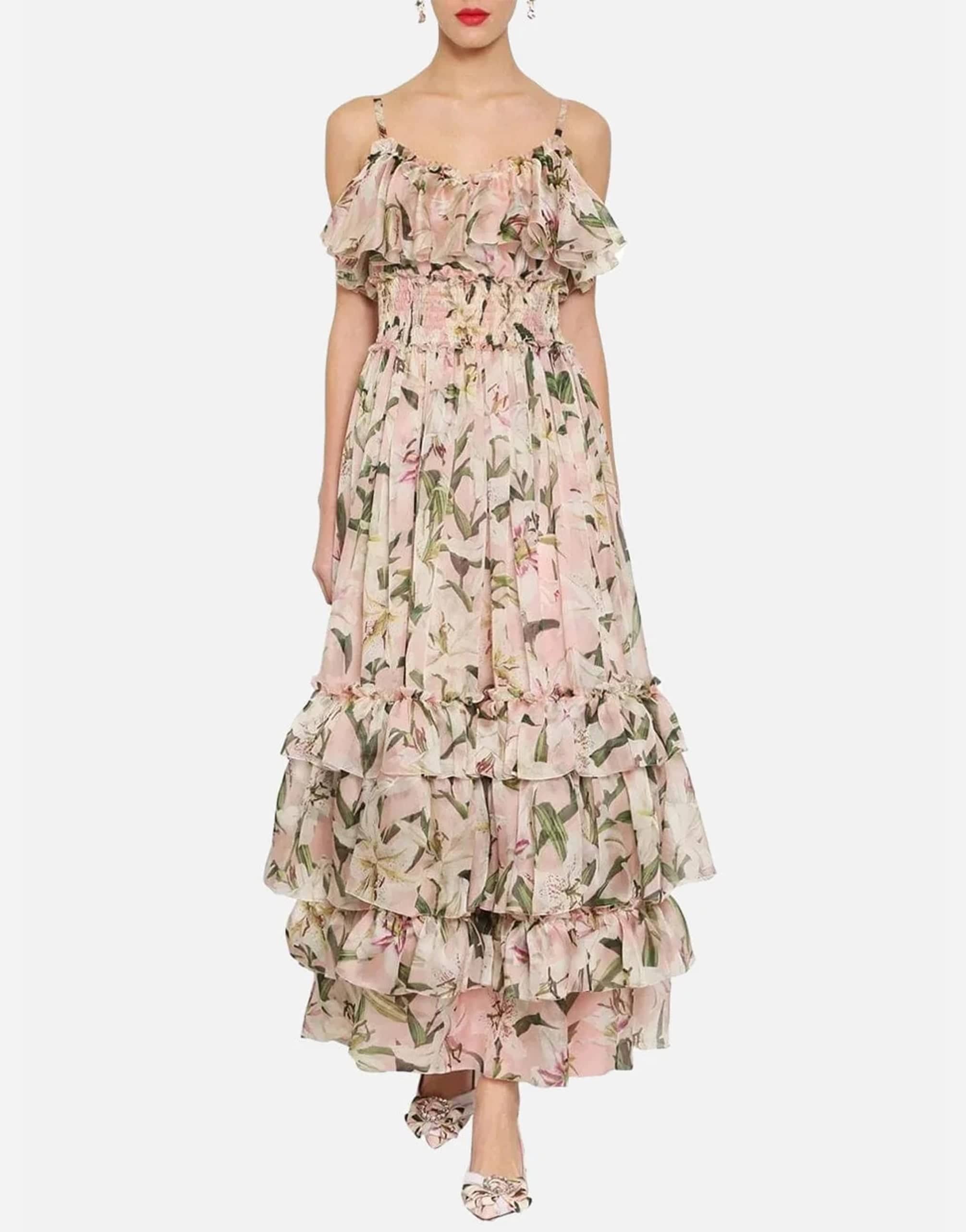 Dolce & Gabbana Floral Printed Silk Organza Maxi Dress