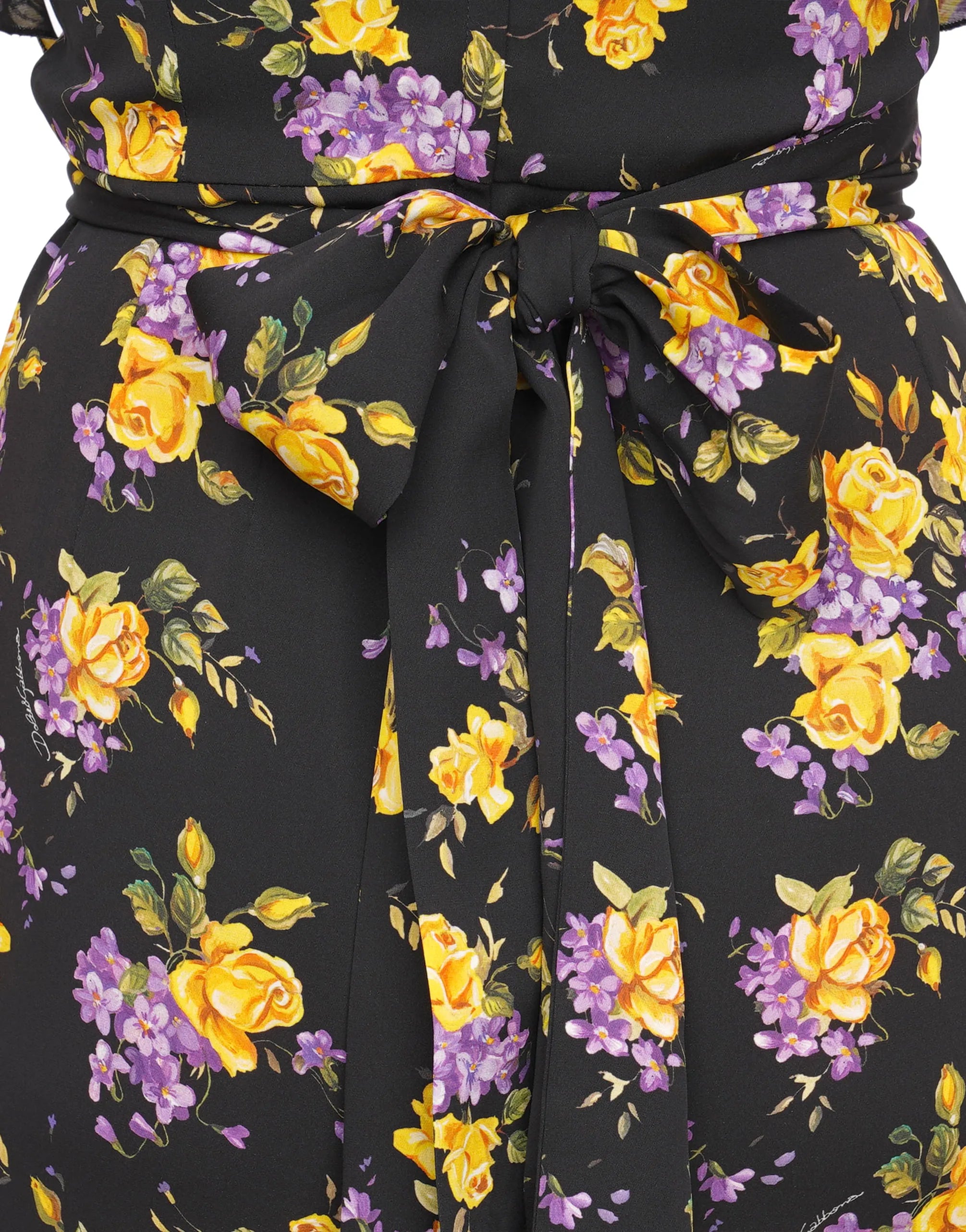 Dolce & Gabbana Floral Ruffle Midi Dress with Embellished Waist