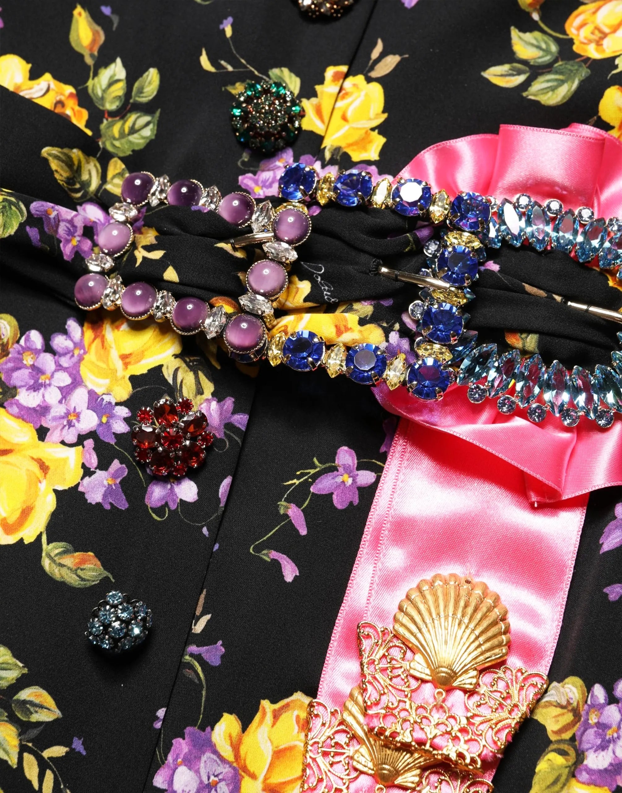 Dolce & Gabbana Floral Ruffle Midi Dress with Embellished Waist
