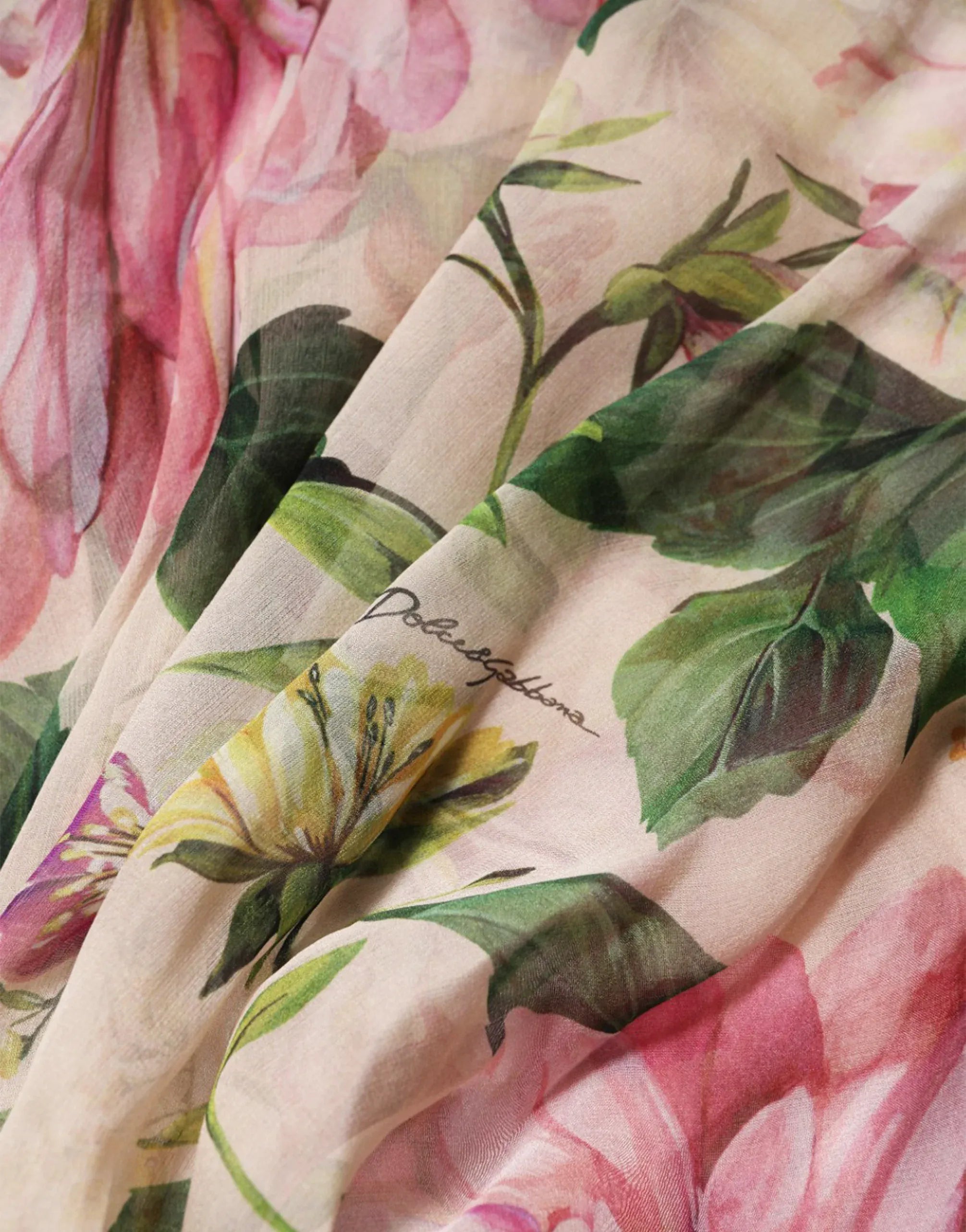 Dolce & Gabbana Floral Tiered Silk Chiffon Cape Gown