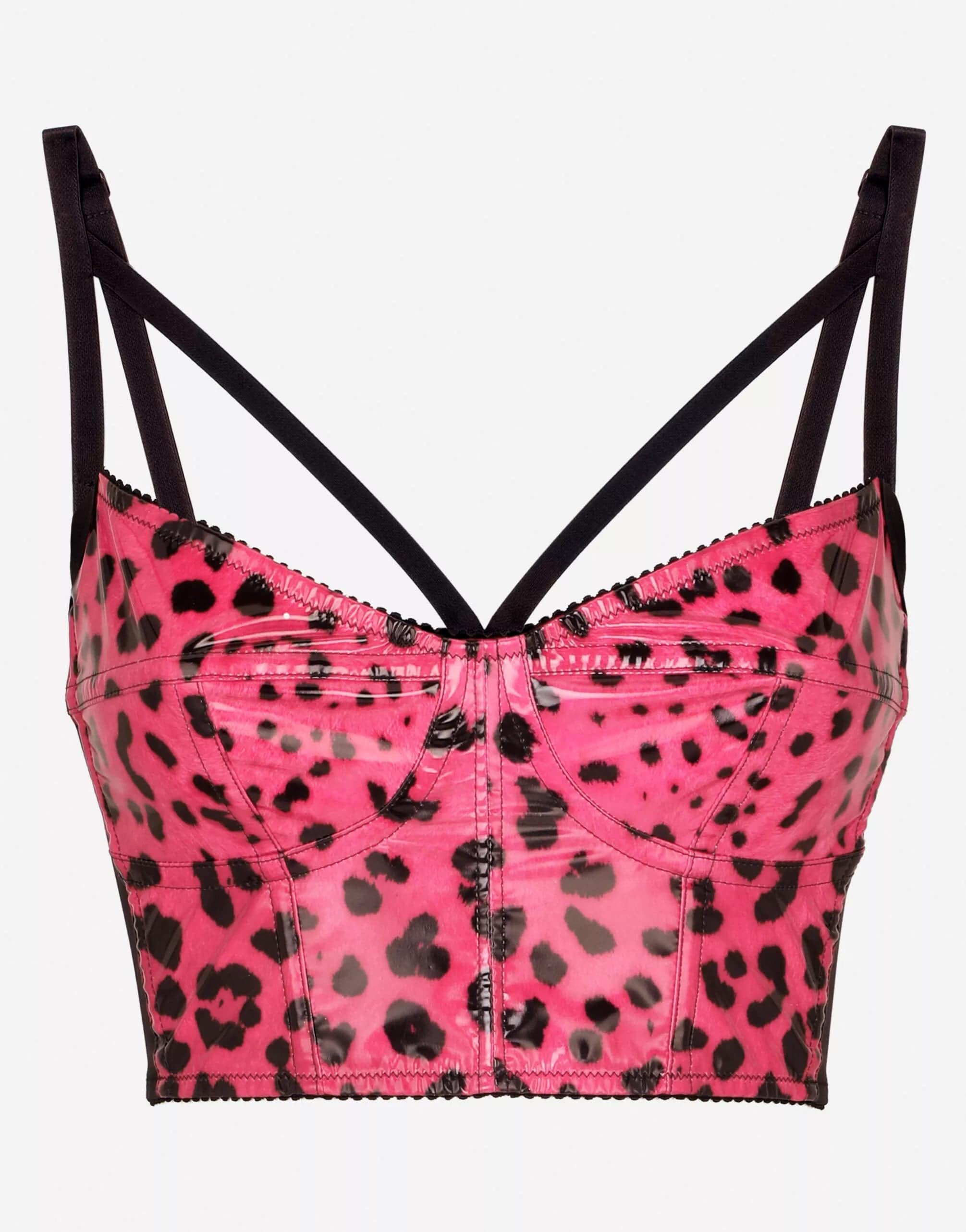 Dolce & Gabbana Foiled Satin Bustier With Neon Leopard Print