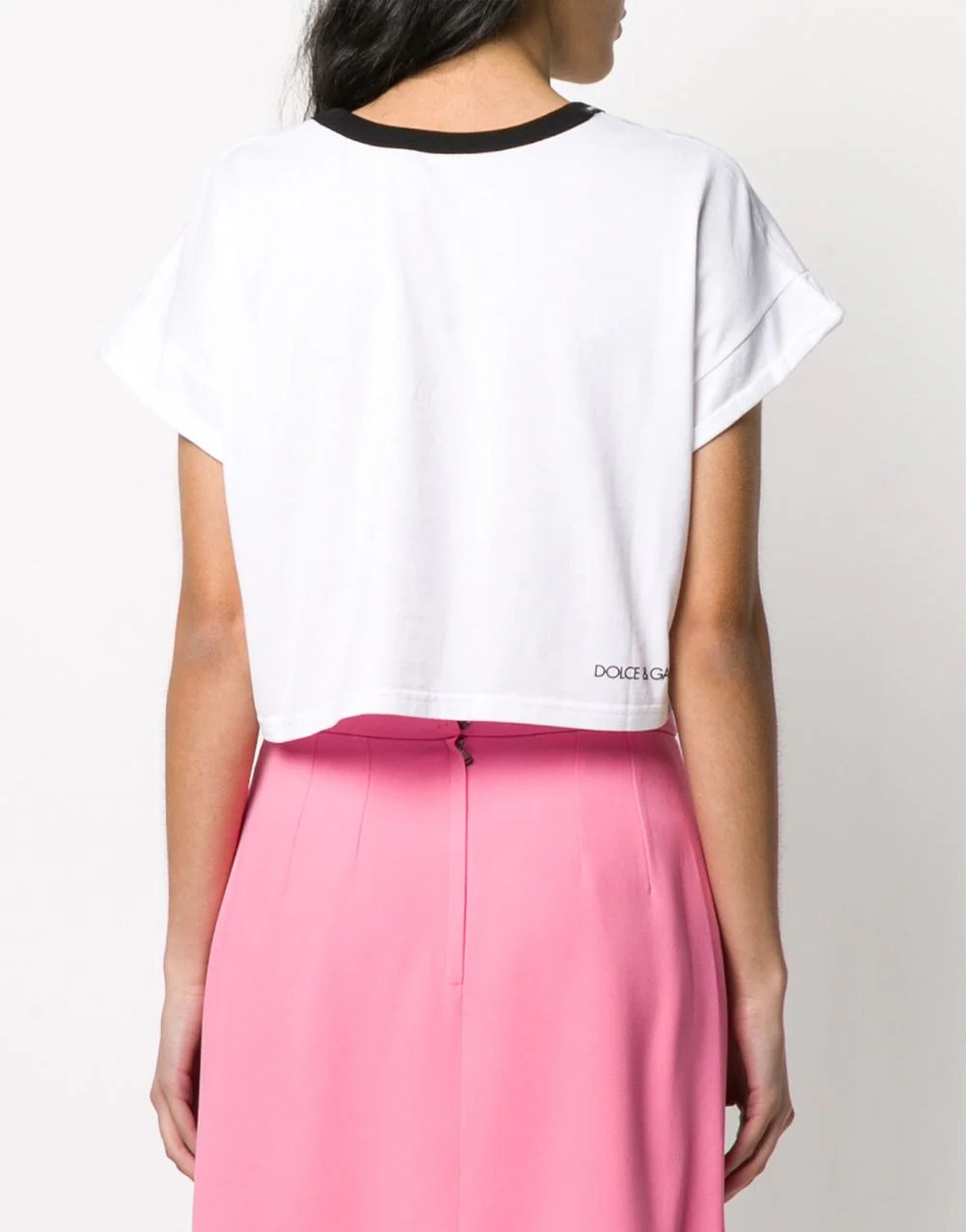 Dolce & Gabbana White Forgot Print Short Sleeves Crop T-shirt