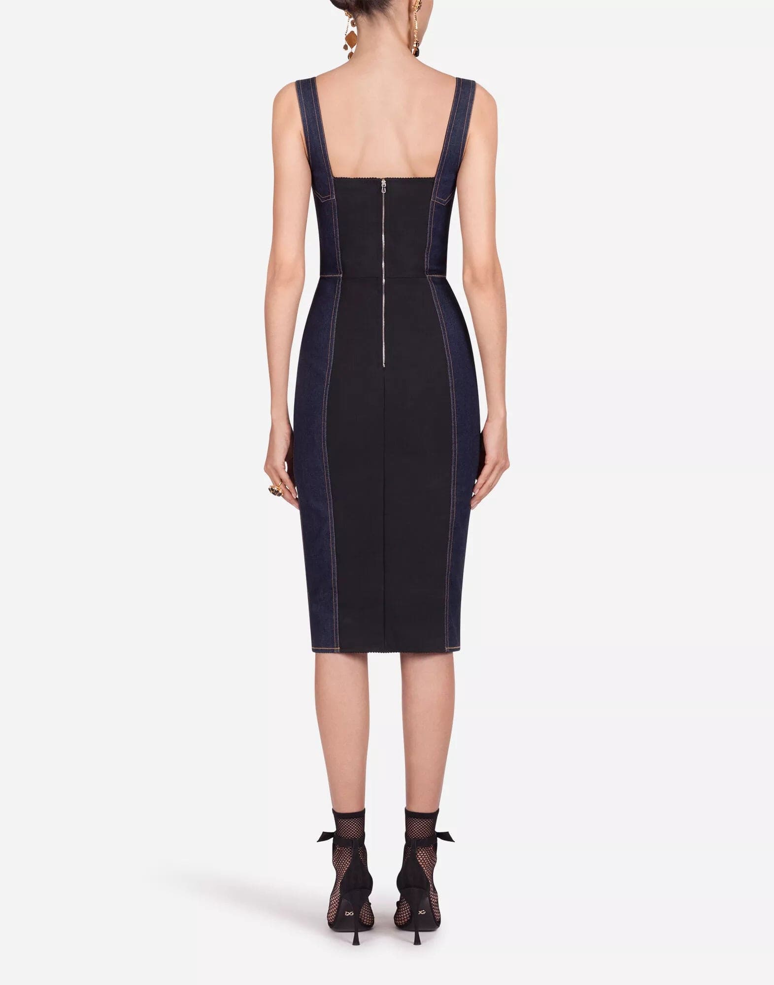 Dolce & Gabbana Dark Blue Cotton Denim Sheath Midi Dress - IT36|XXS Dolce & Gabbana Dark Blue Cotton Denim Sheath Midi Dress - IT36|XXS